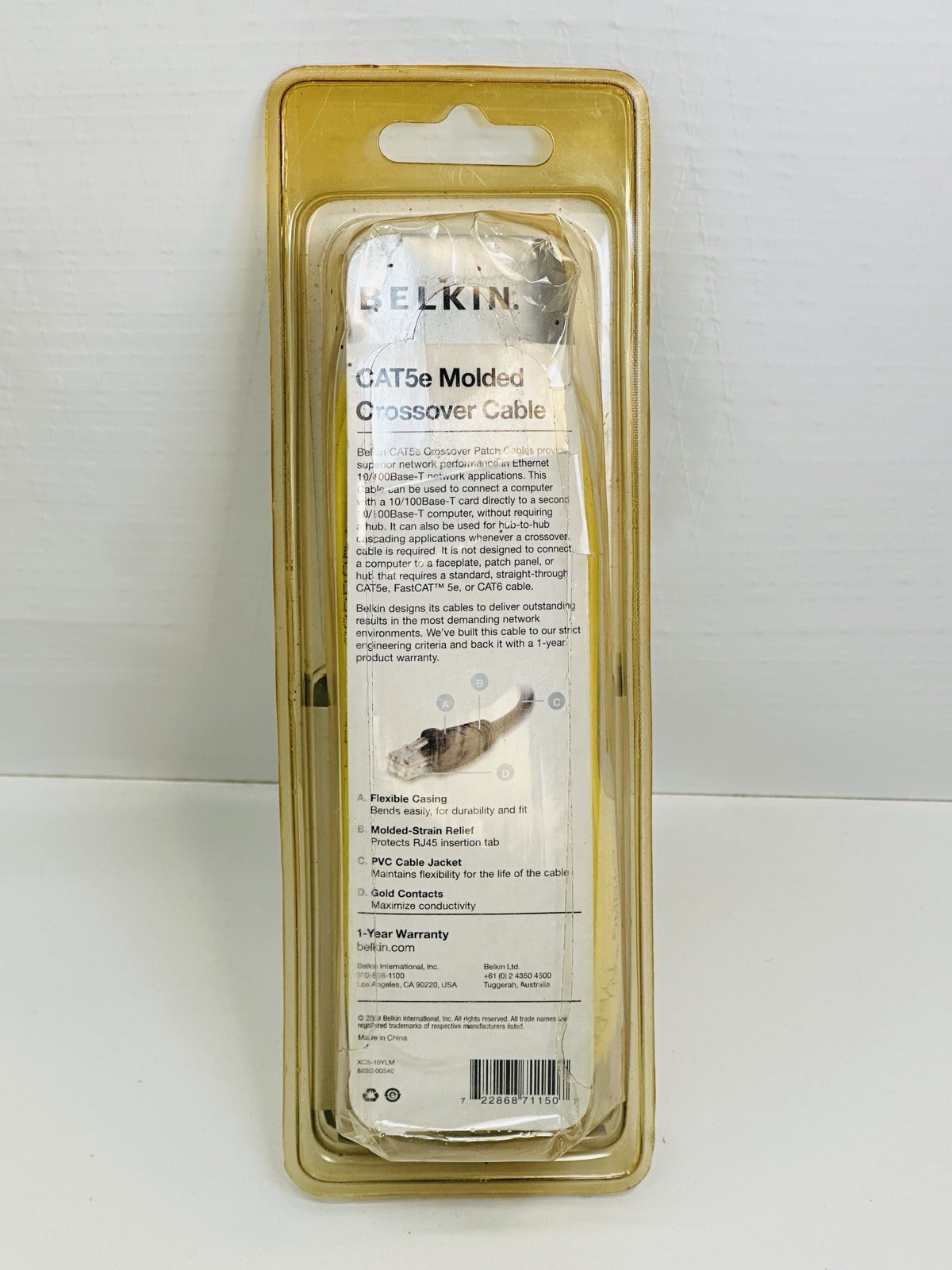 Belkin CAT5e Molded Crossover Cable 10 Feet Long RJ45 Male/Male Network