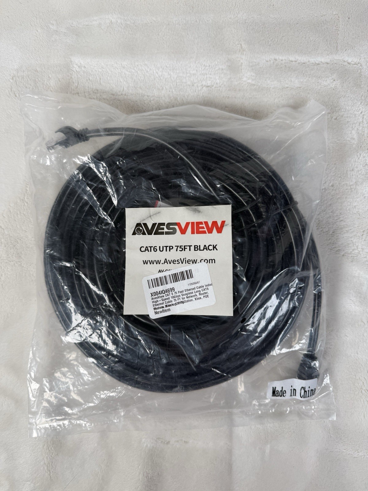 AvesView CAT6 75 ft Ethernet Cable, Black | Indoor High-Speed 10Gbps