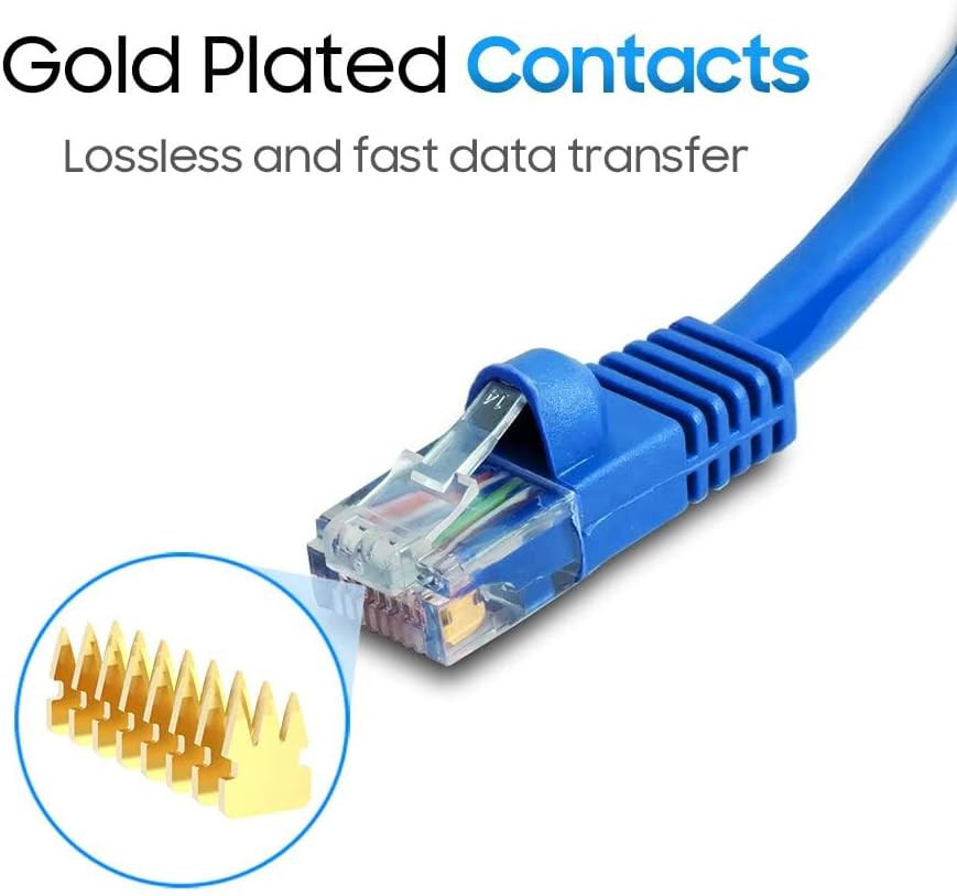 100 Ft Cat5E Ethernet Cable, 1Gbps Network LAN, Snagless RJ45, Blue