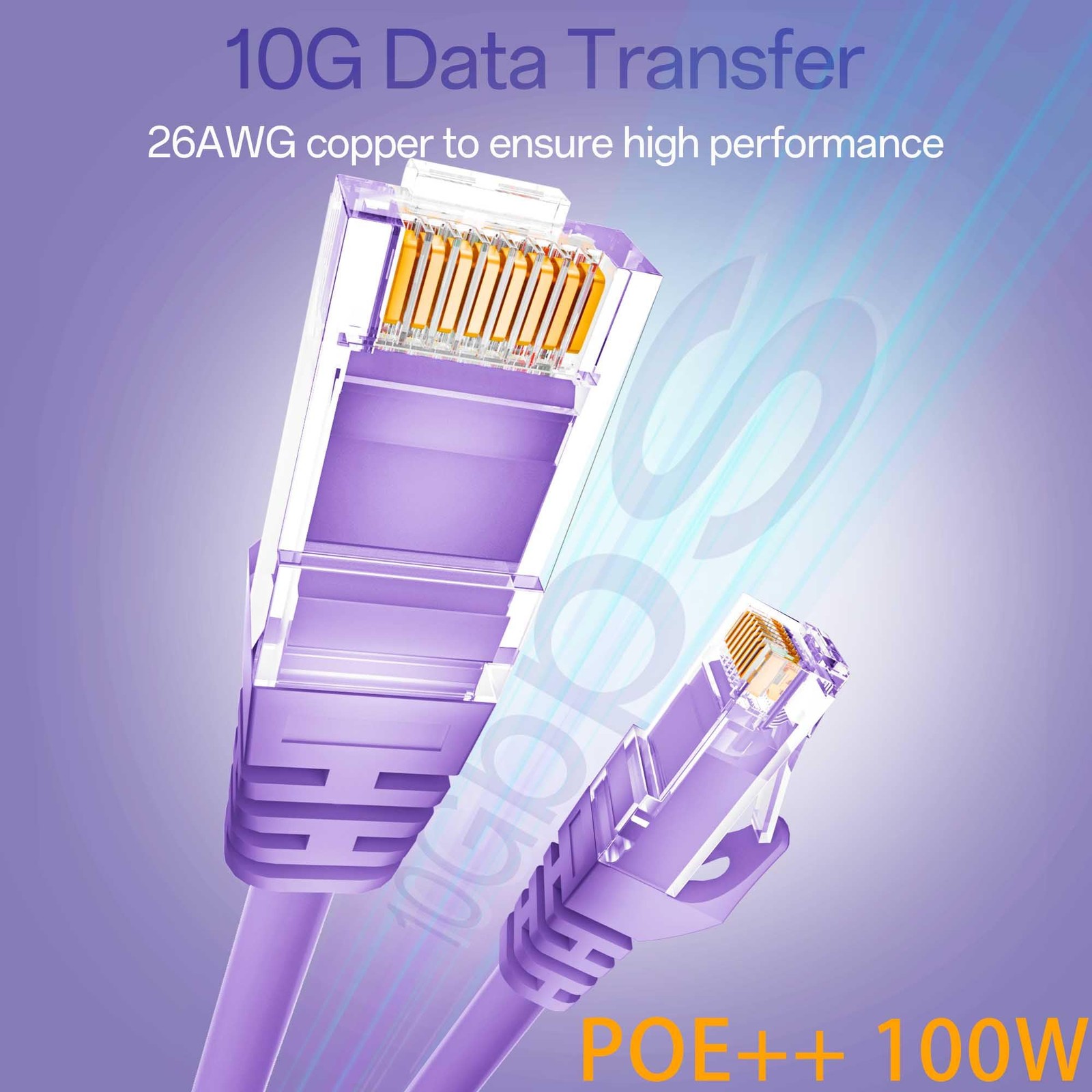 Cat 6 Ethernet Cable 0.5FT 24Pack, HighSpeed 10Gbps UTP Network Cable Purple