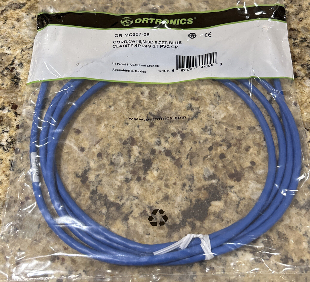 ORTRONICS OR-MC607-06 CORD CAT6 MOD 8 7FT CLARITY 4P 24G ST PVC CM BLUE.
