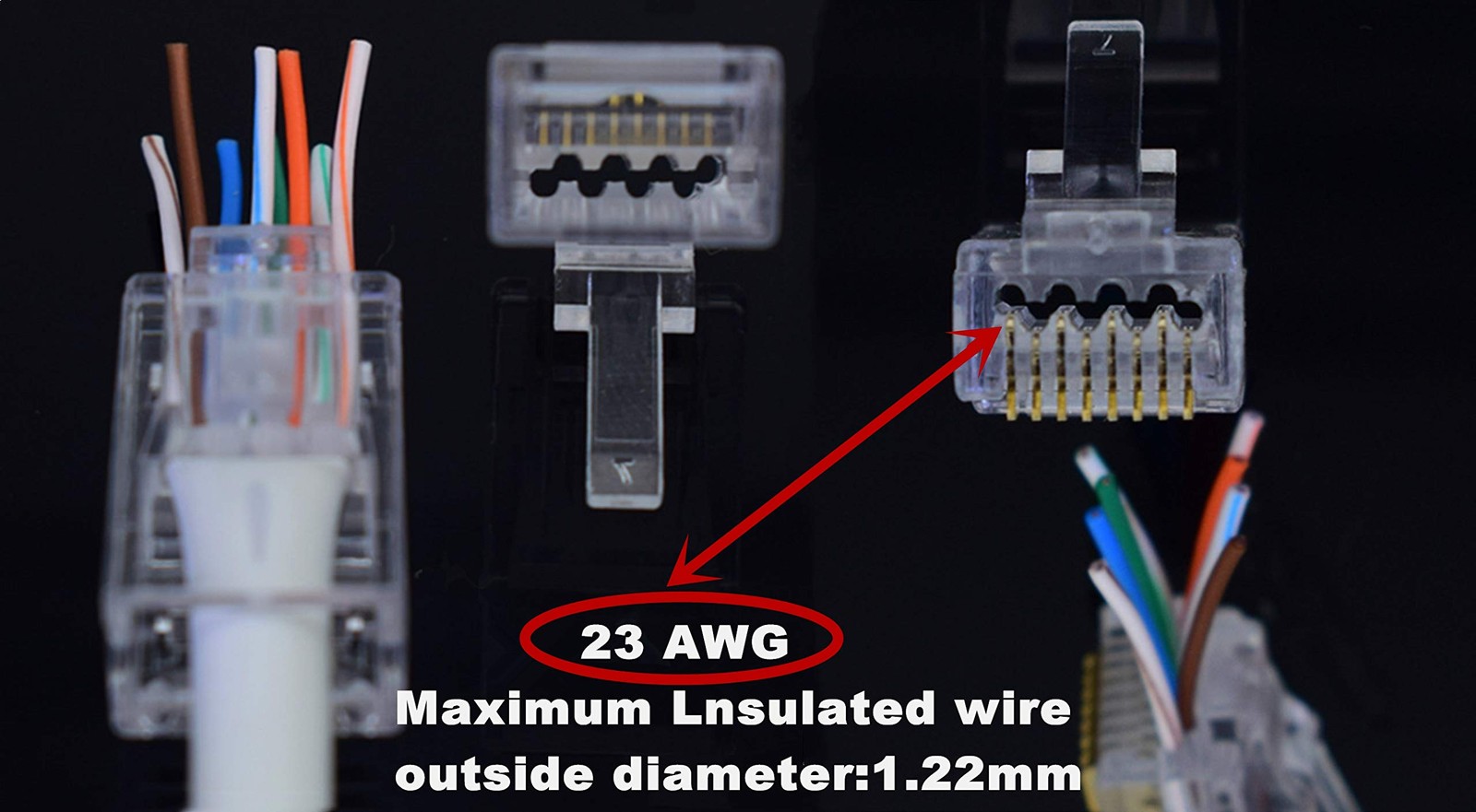 RJ45 Cat6A Cat6 Pass Through Connectors 50Pack 23AWG End Bold Ethernet 8P8C