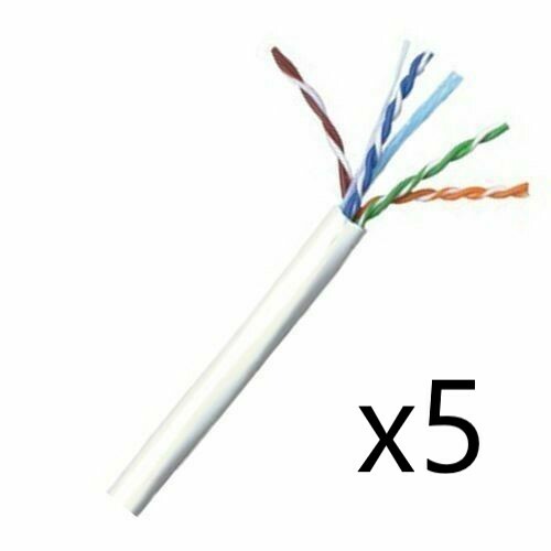 Lot of 5 – CAT6E Ethernet 550MHz CMR Cable White 1000FT 23 AWG COPPER