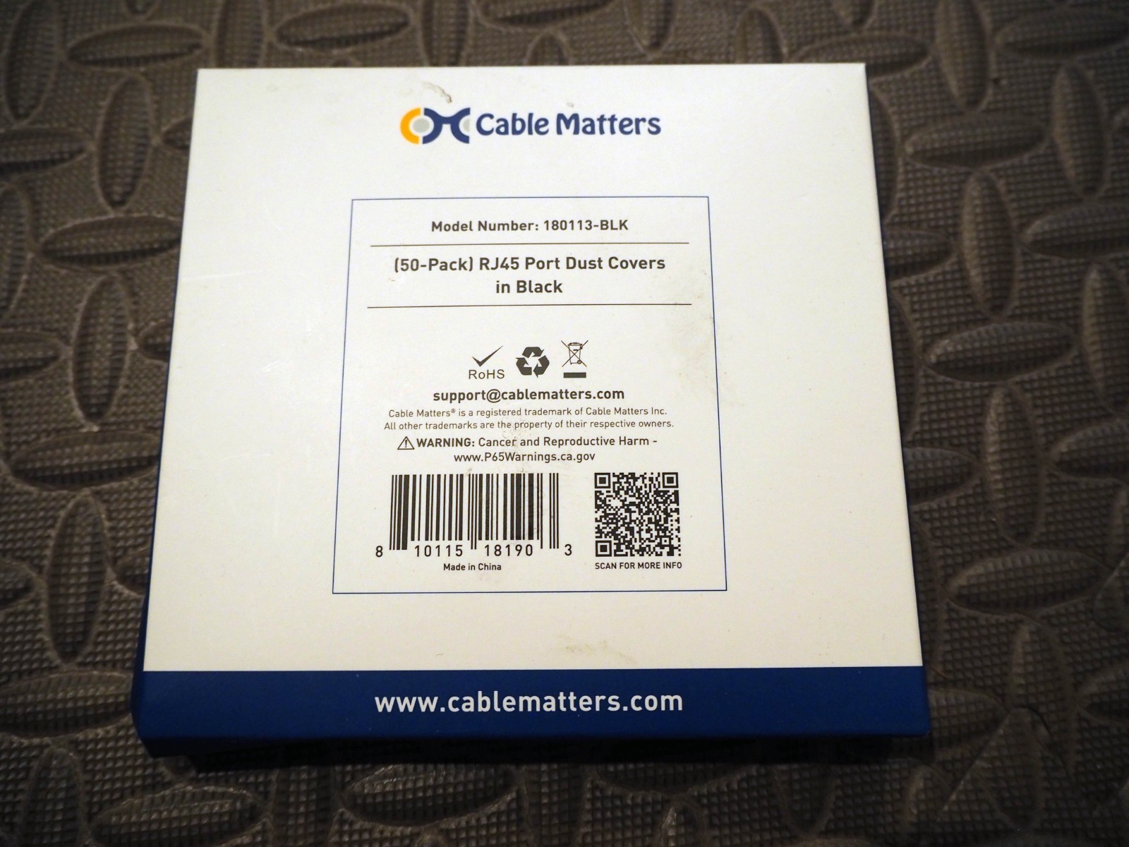 Cable Matters RJ45 Port Black Dust Covers 50-pack
