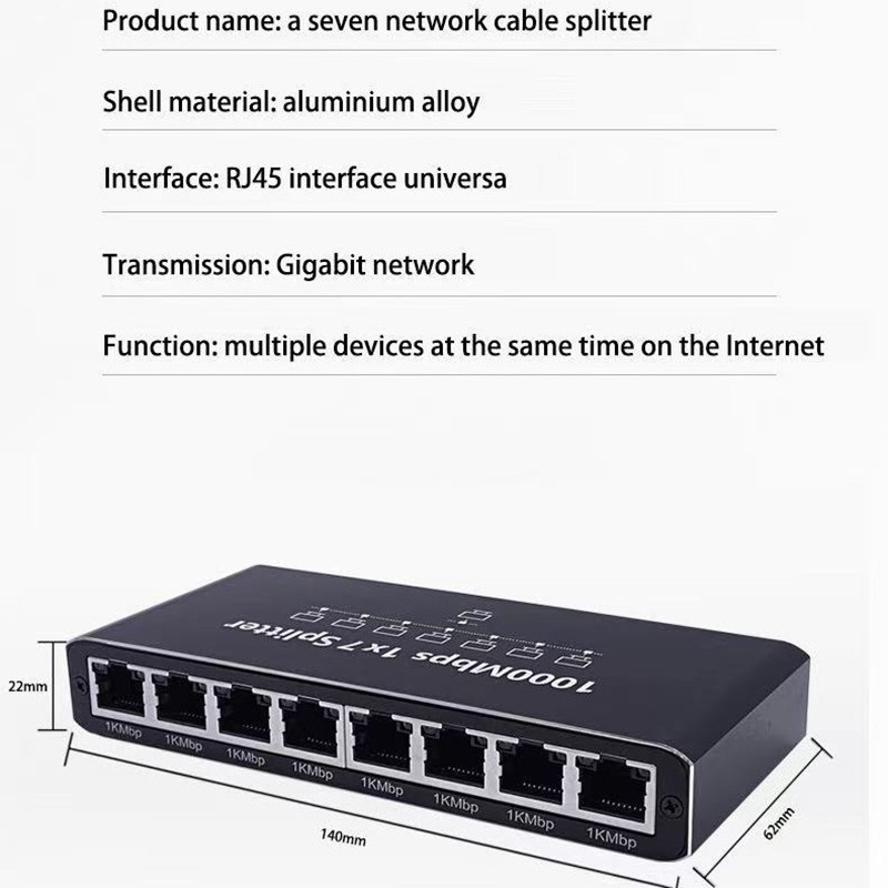 RJ45 Gigabit Ethernet Splitter 1000Mbps LAN Network Internet 1 to 7 Out Adapter