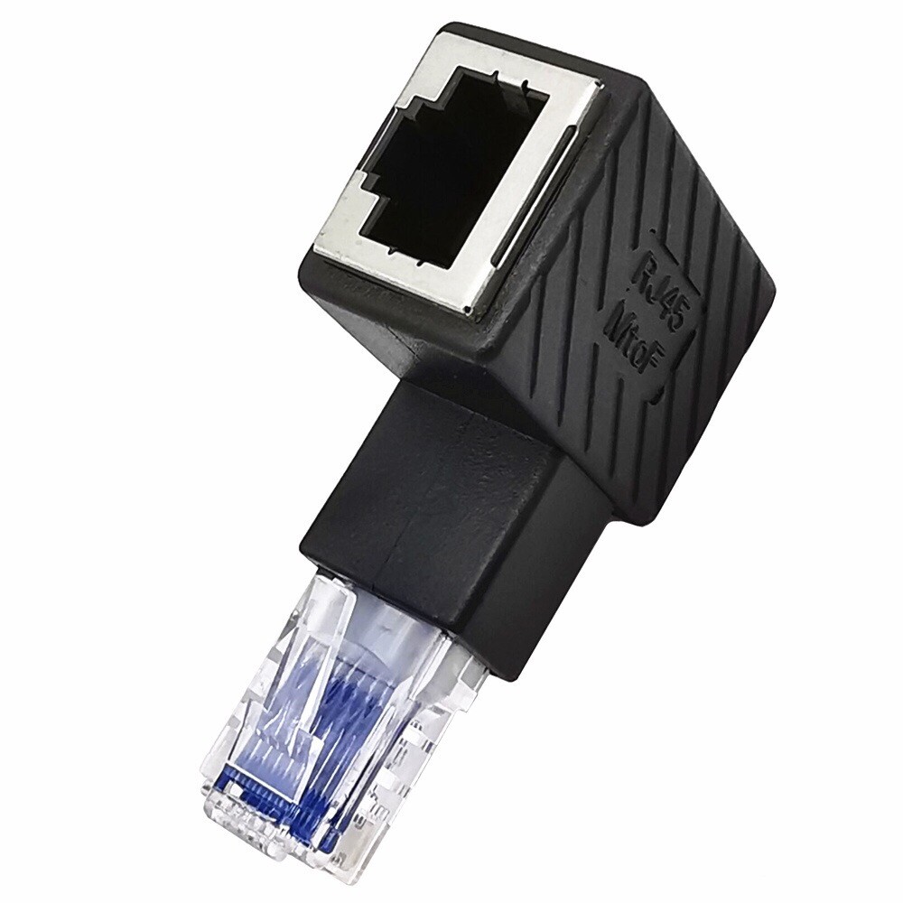 1x 90 Degree Angled RJ45 Ethernet LAN Male to Female Cat5 Cat5e Extender Adapter