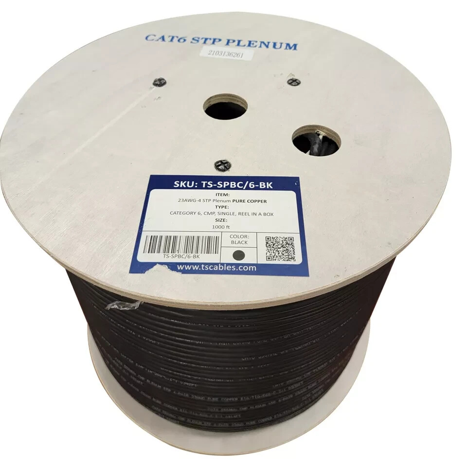 TSCables Cat6 PLENUM SHIELDED F/UTP 100% PURE COPPER 550Mhz 1000FT CABLE BLACK
