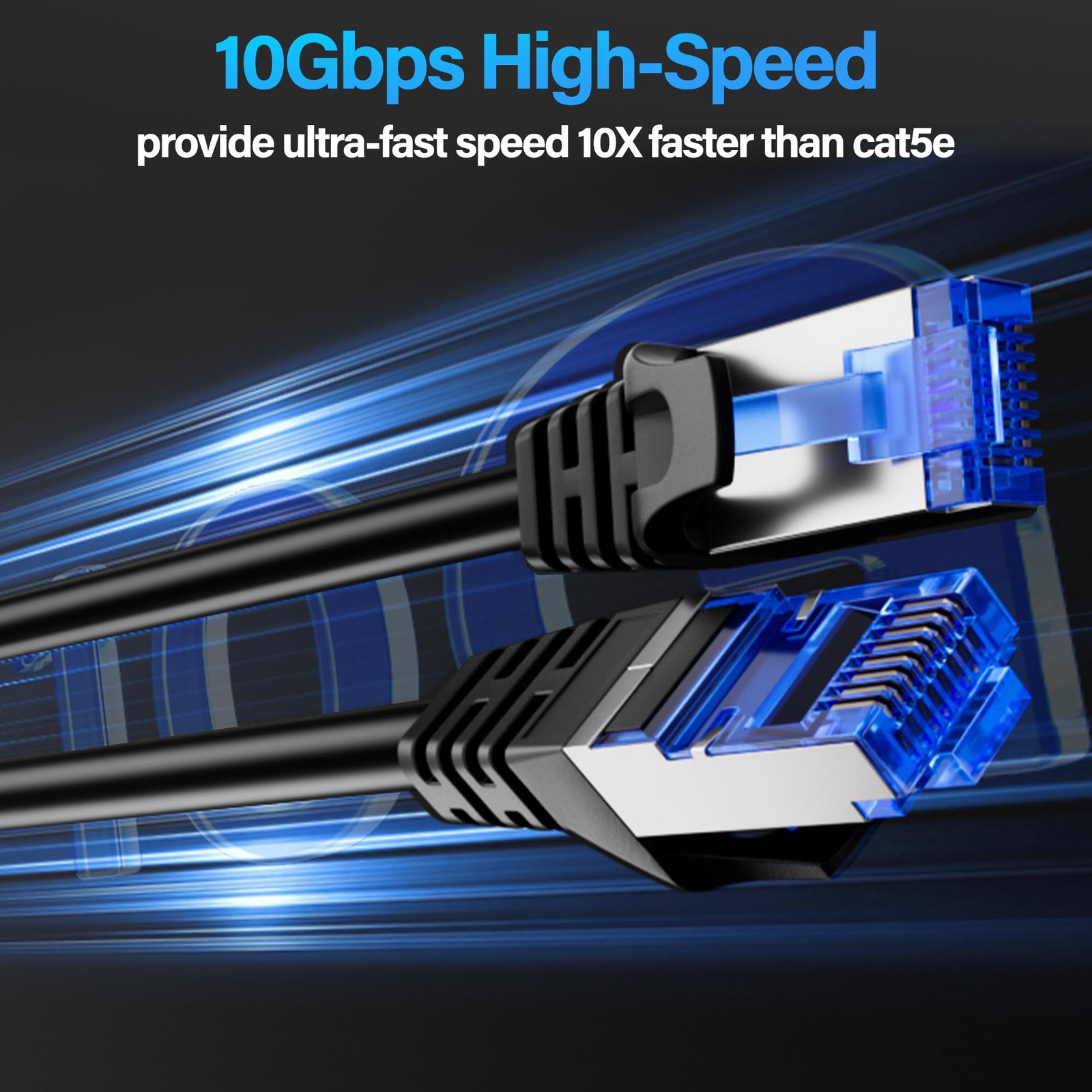 Cat6A Ethernet Cable Shielded 10Gbps 75ft Slim F/UTP 28AWG Bare Copper Black