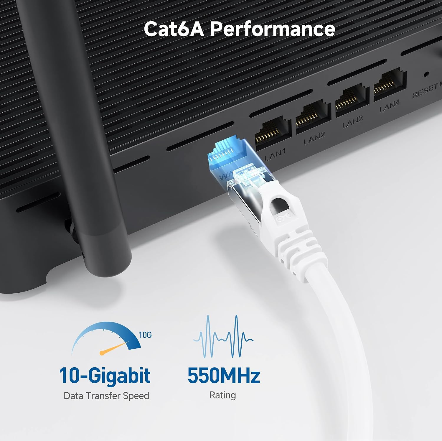 Cable Matters 10Gbps 5-Pack Snagless Shielded Cat 6A Cable, 1Ft, White | S/FTP