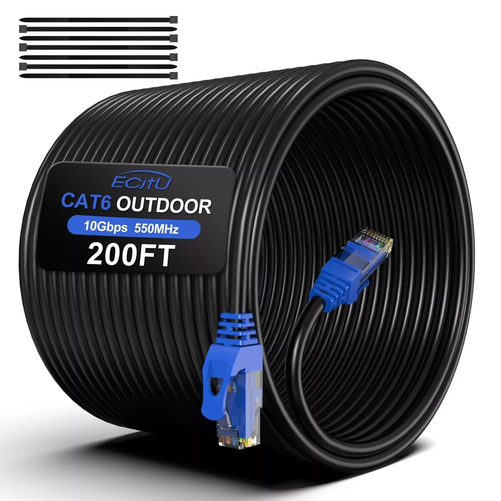 200FT Cat6 Outdoor Ethernet Cable InGround Heavy Duty Direct Burial 24AWG CCA