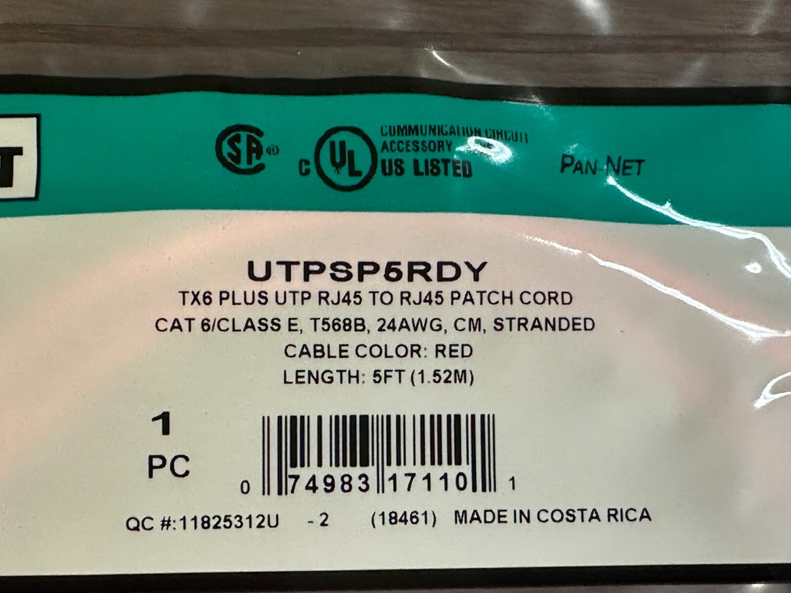 Lot of 5 Panduit UTPSP5RDY CAT6 Cat 6 24 UTP Patch Cable 5 ft 5ft RED 24 AWG