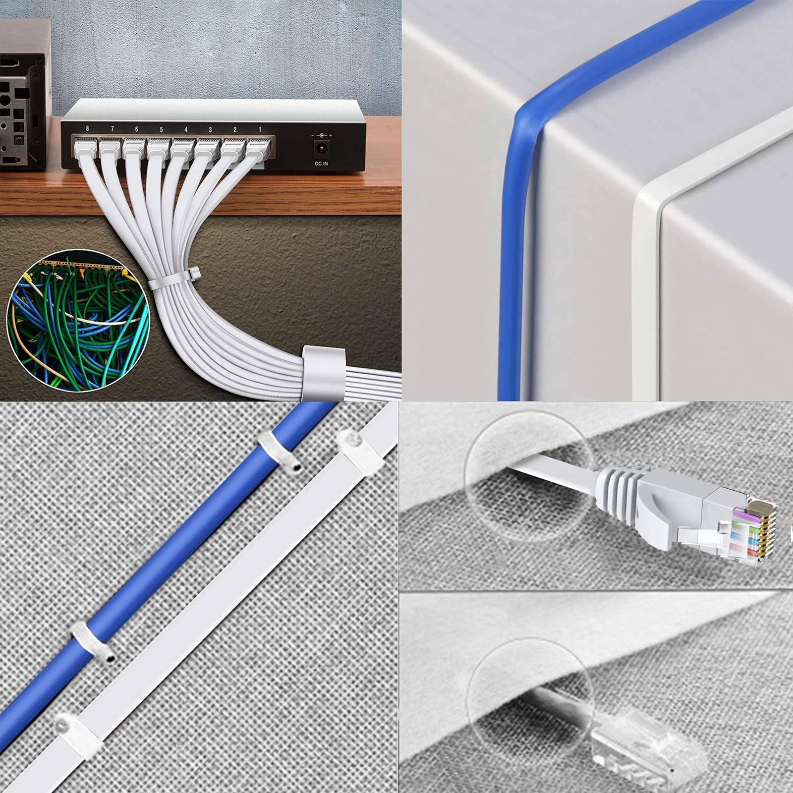 BUSOHE Cat6 Ethernet Cable 30 FT White, Cat-6 Flat RJ45 Computer Internet LAN Ne