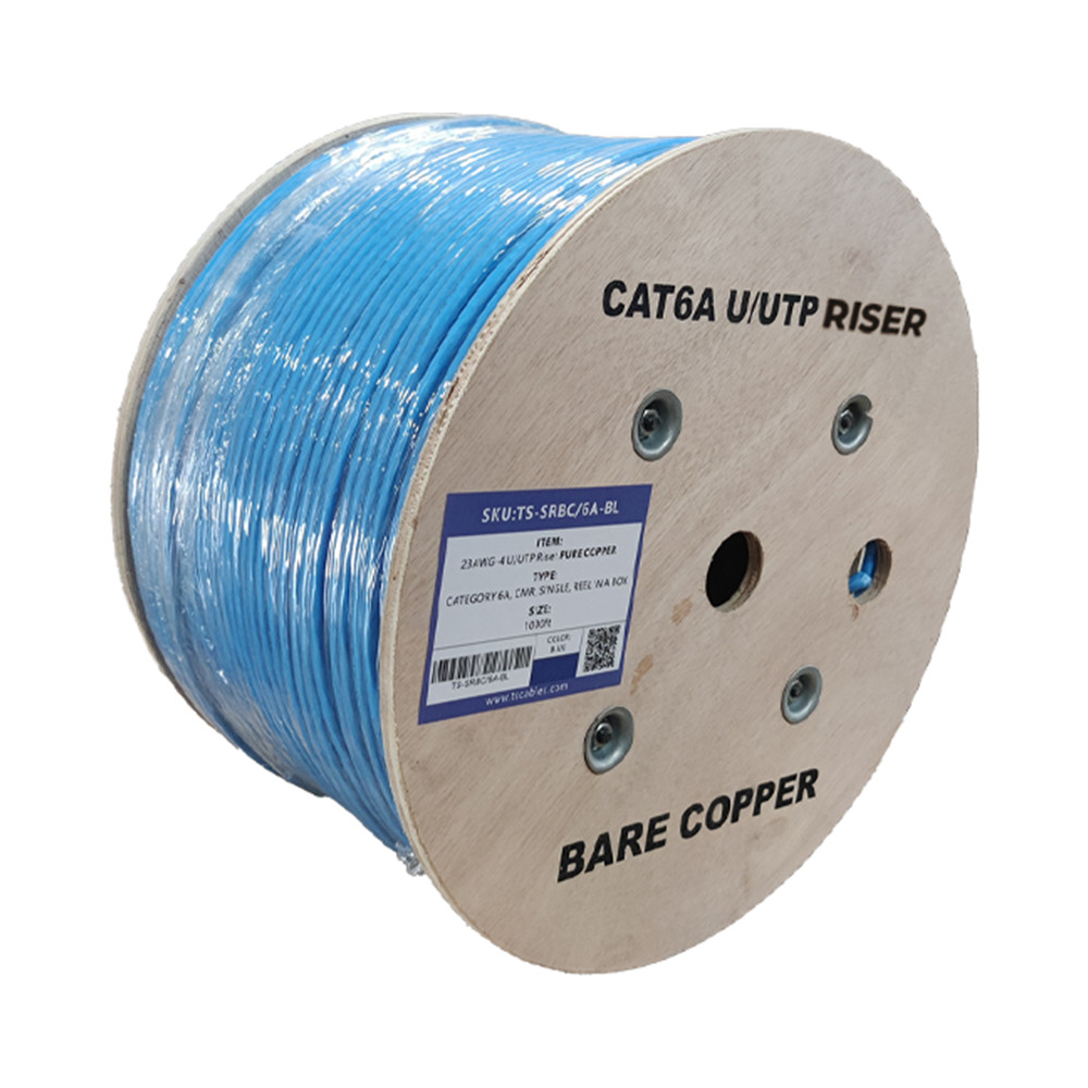 TS Cables Cat6a UTP Riser Bare Copper 23 AWG Solid Bare Copper CMR Cable Blue