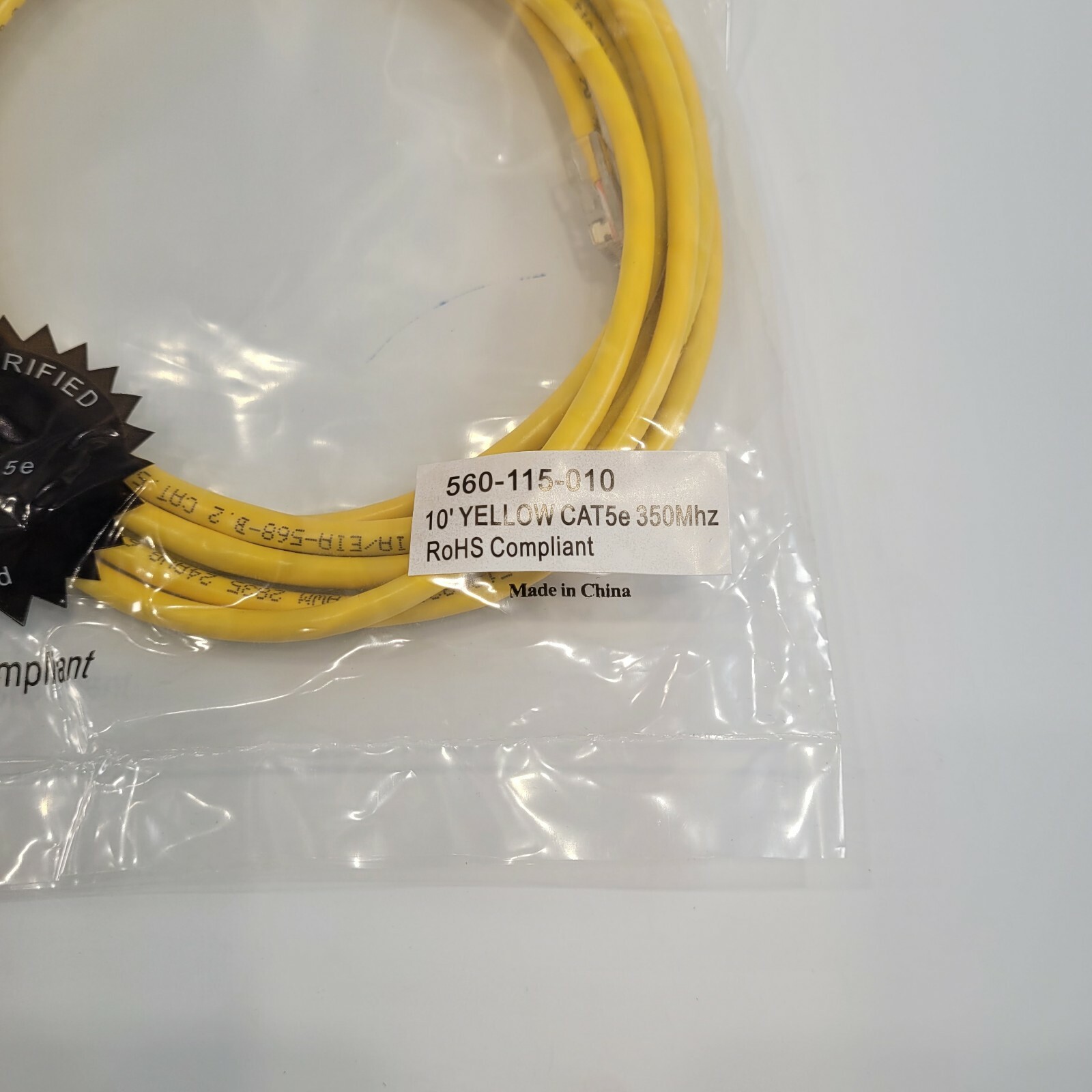 SET OF 10 CAT 5e Patch Cable 560-115-010 10′ YELLOW CAT5e 350Mhz RoHS
