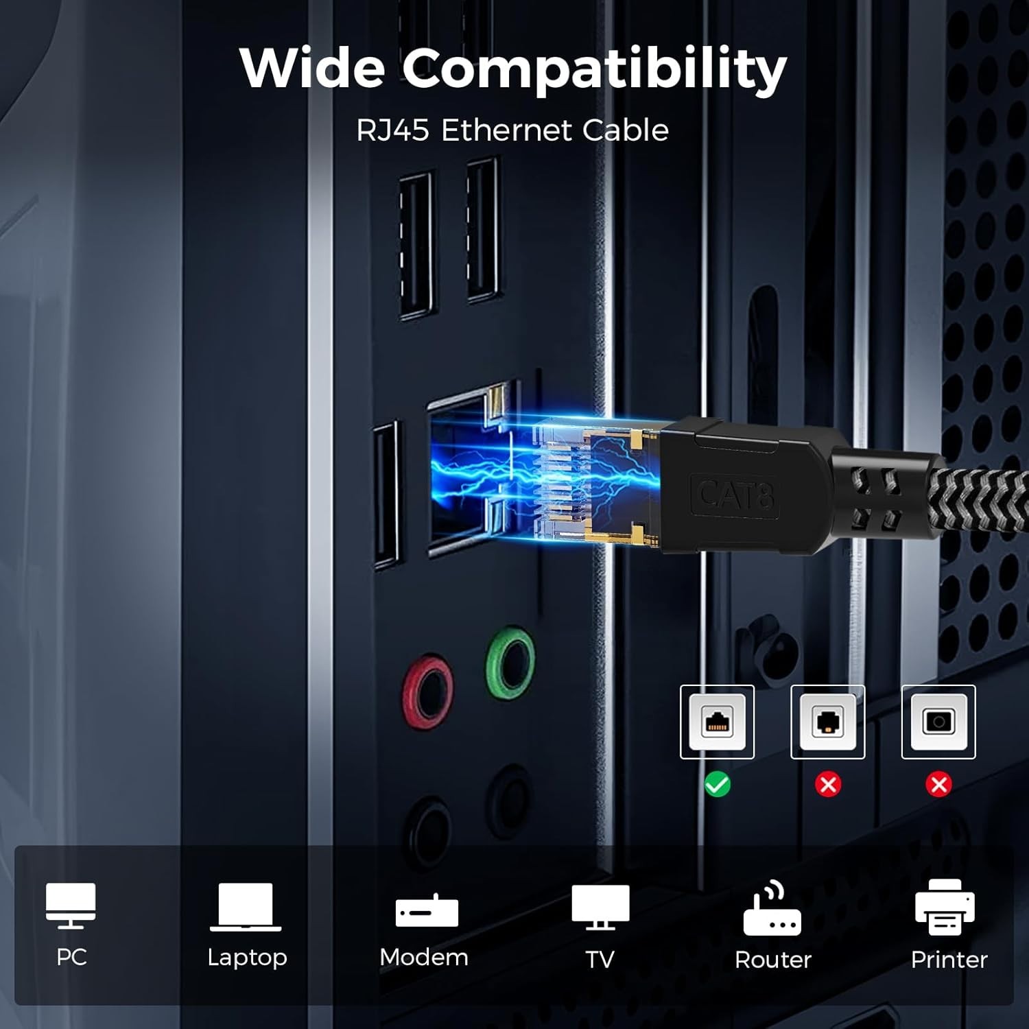 Cat 8 Ethernet Cable 6FT – 40Gbps High-Speed with Gold Plated Connectors