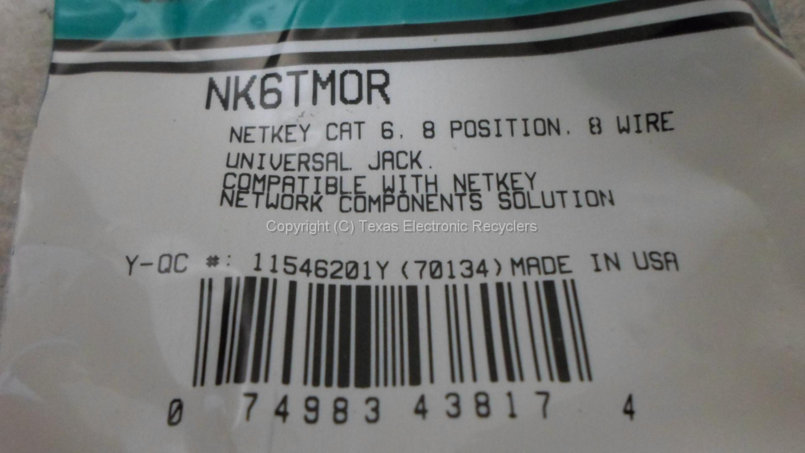 LOT OF 5 – NetKey NK6TM0R CAT6 8 Position 8 Wire Universal Jack