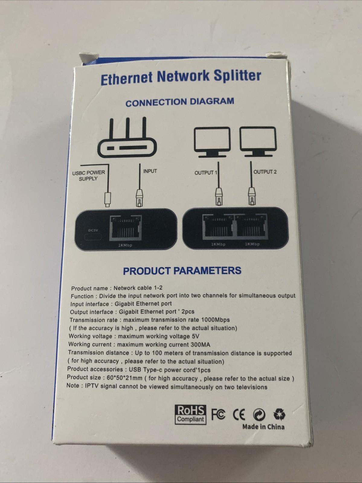 RJ45 Gigabit Ethernet Splitter 1 to 2 Adapter 1000Mbps LAN Network