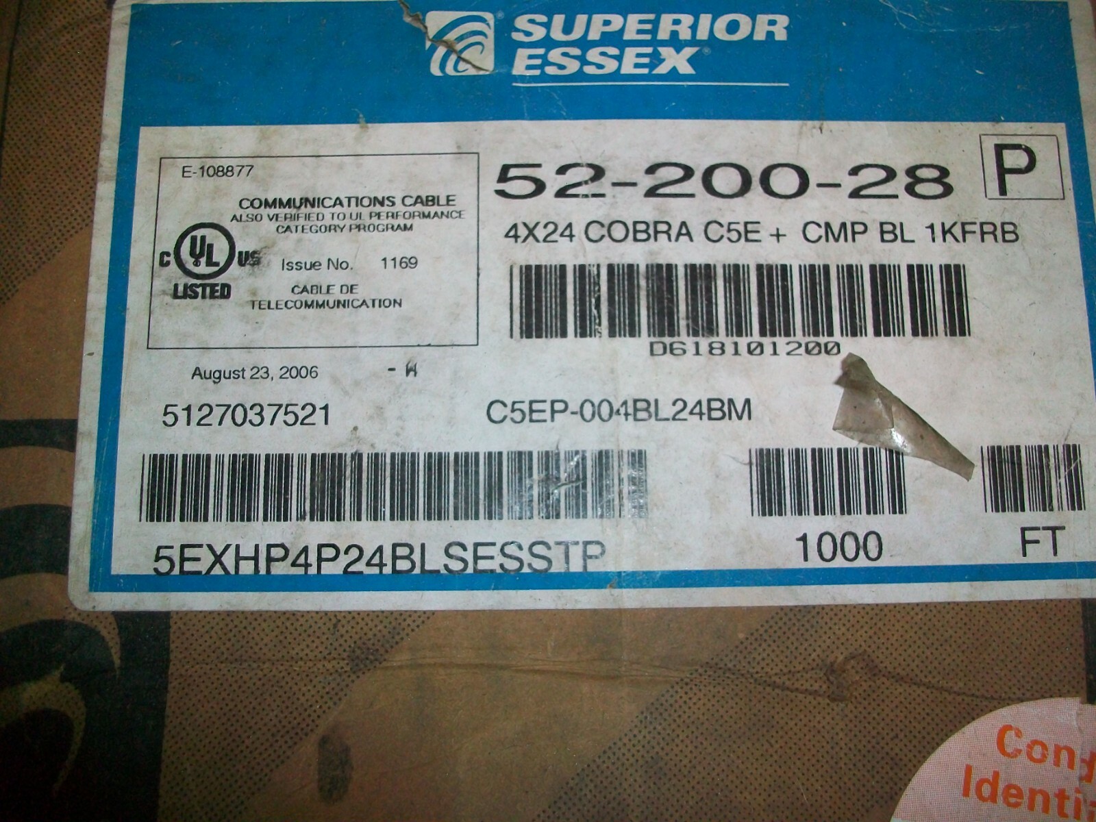 SUPERIOR ESSEX 4X24 CAT 5e 700′ 52-200-28 | COBRA CATEGORY 5E+ CMP