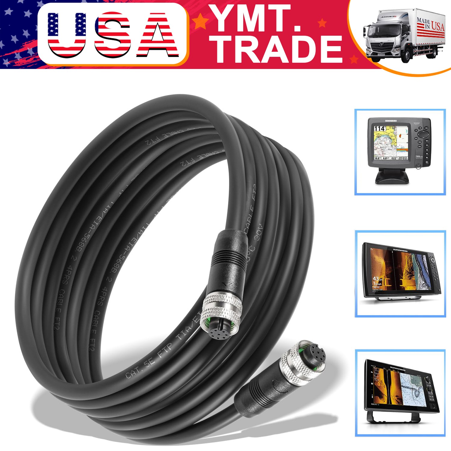 720073-5 15FT Boat Ethernet Cable AS EC 15E Ethernet Cord Replace for Humminbird