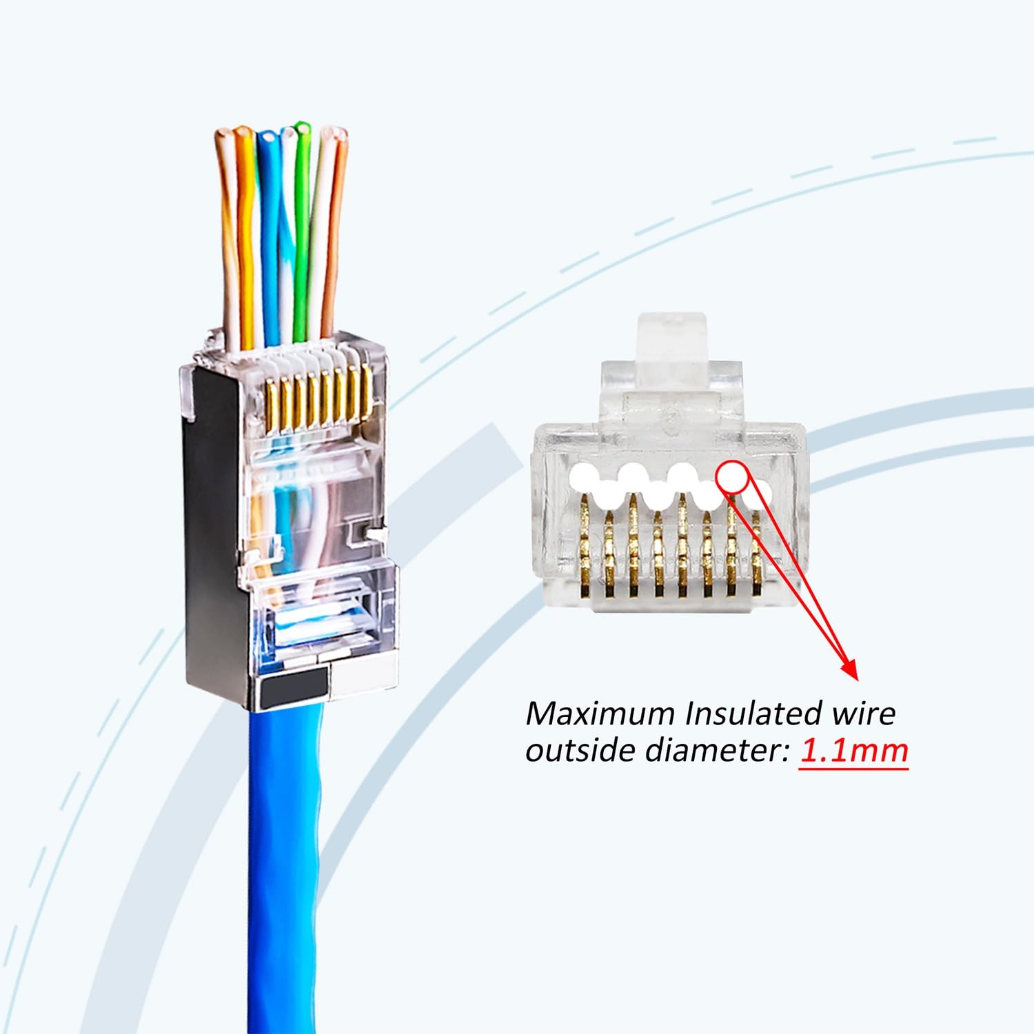 20 Pack Pass Through Cat6 Shielded RJ45 Connectors Gold Plated Cat6a FTP STP