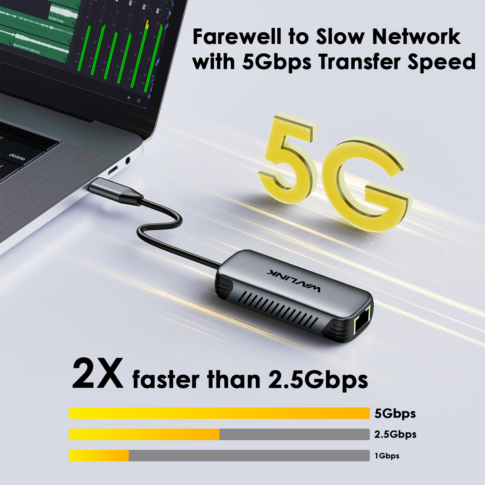 Wavlink USB C to Ethernet Network Adapter 5Gbps Driver-free RJ45 Gigabit