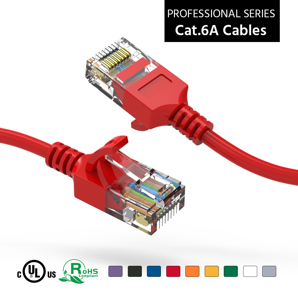 1Ft CAT6A UTP Slim Ethernet Network Booted Cable 28AWG Red