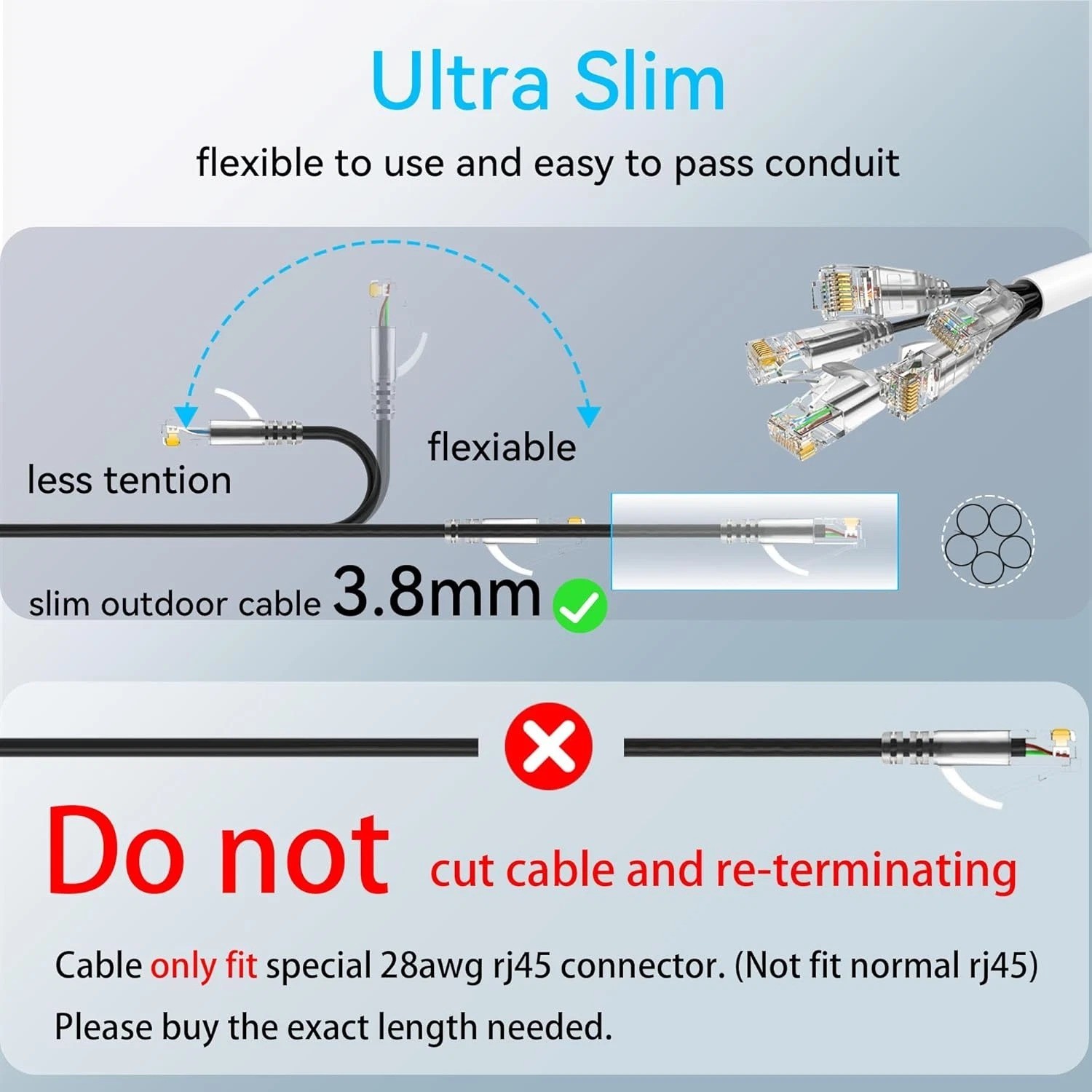Cat6a Ethernet Cable Slim 100ft Outdoor&Indoor 28AWG Pure Copper Cat6 Internet