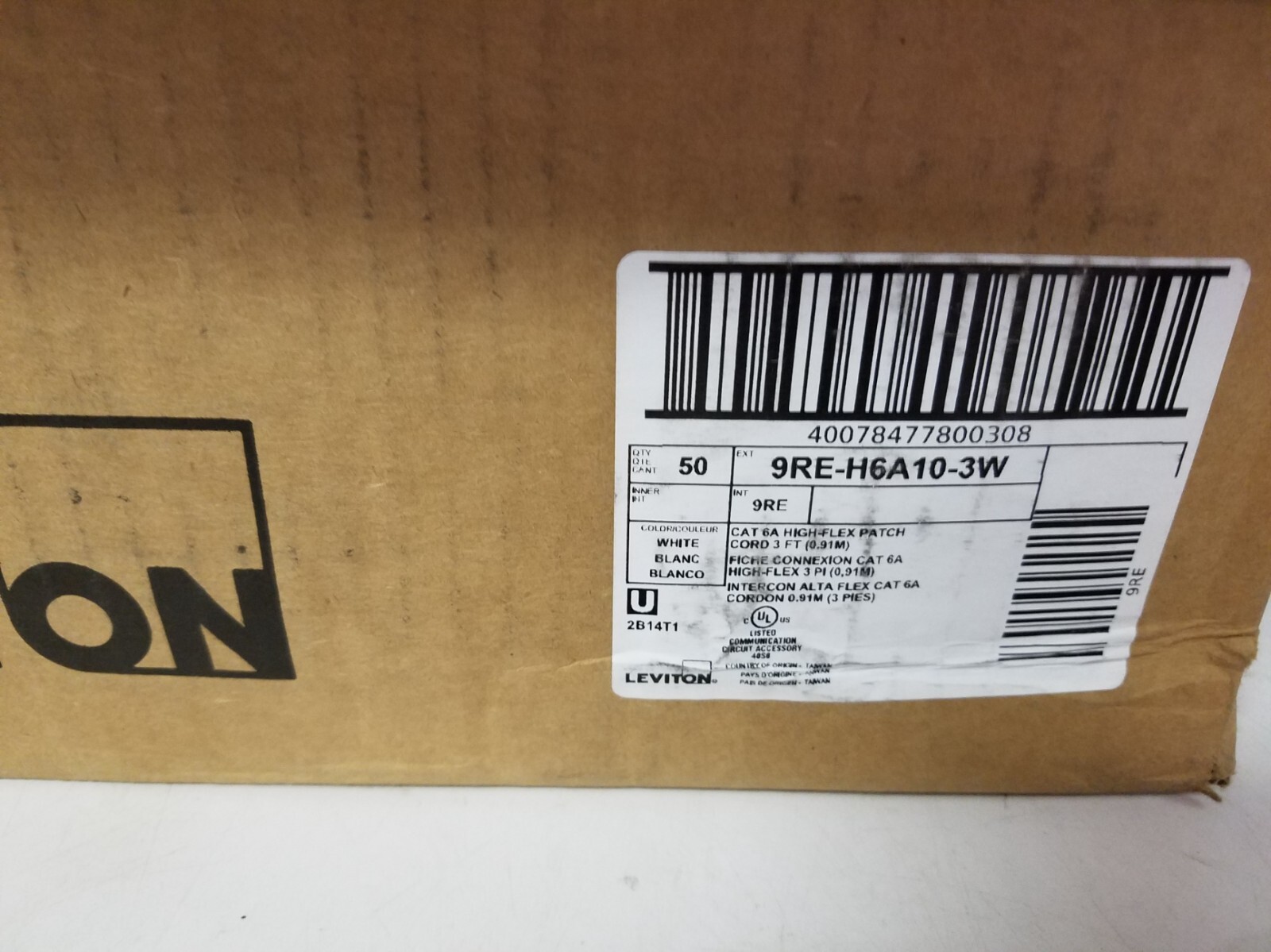 lot of 50 LEVITON H6A10-3W Cat 6A Small Diameter High-Flex Patch Cord, 3 feet