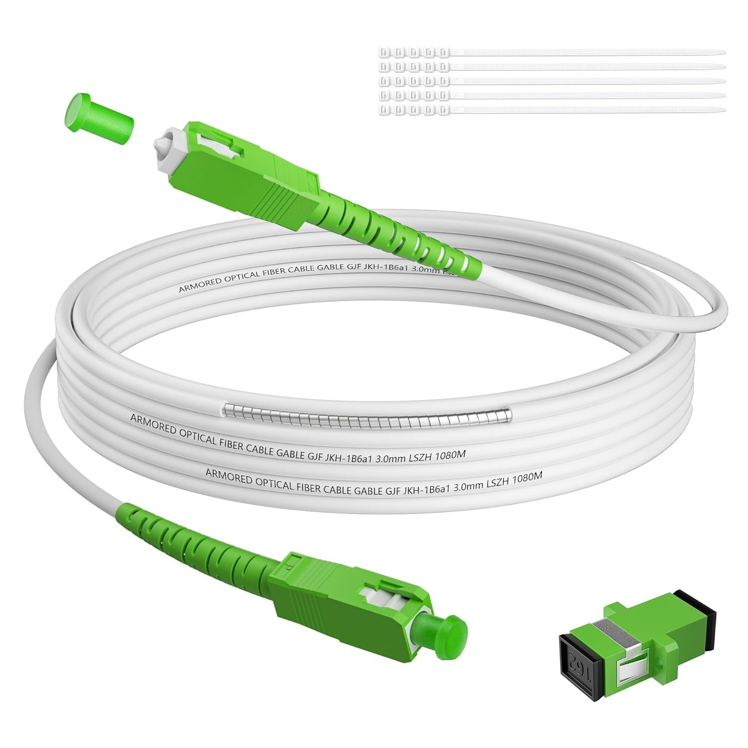 20FT SC/APC to SC/APC Fiber Optic Internet Cable, Armored Single Mode Patch Cabl