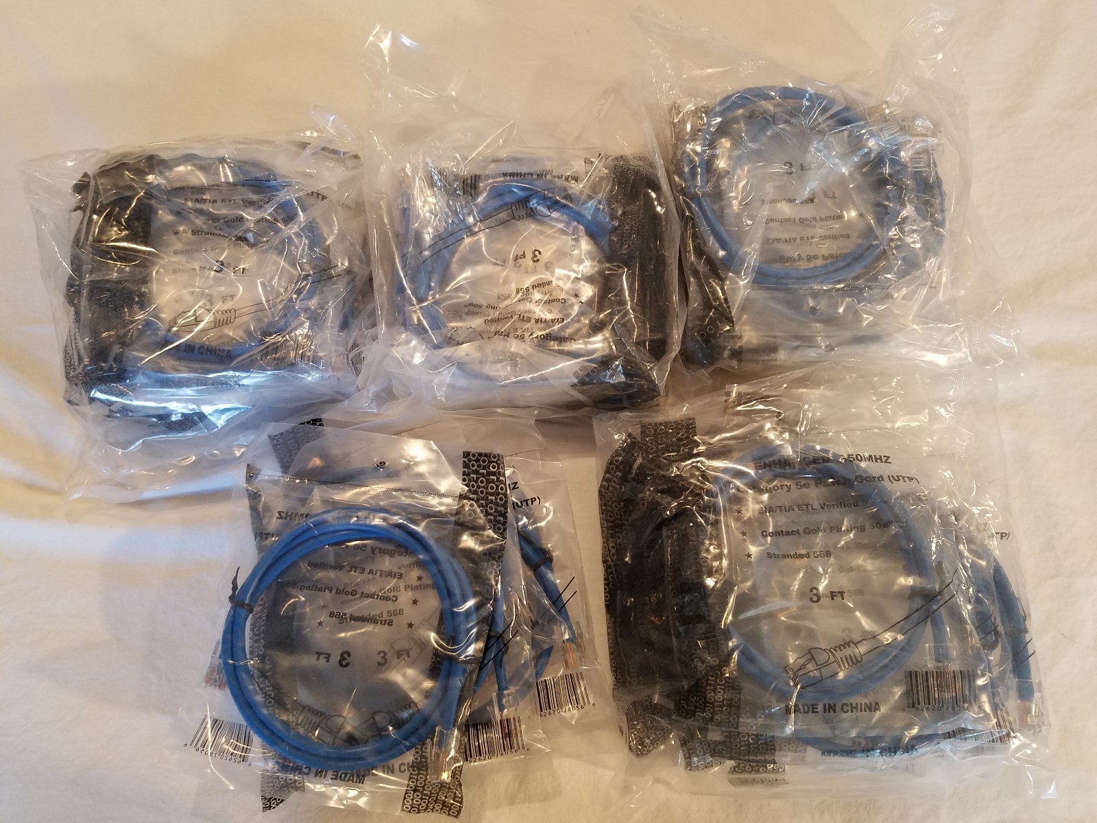 Cat5e Patch Cords 3 FT. UTP Enhanced 350MHZ EIA/TIA ETL Verified QUANTITY OF 10