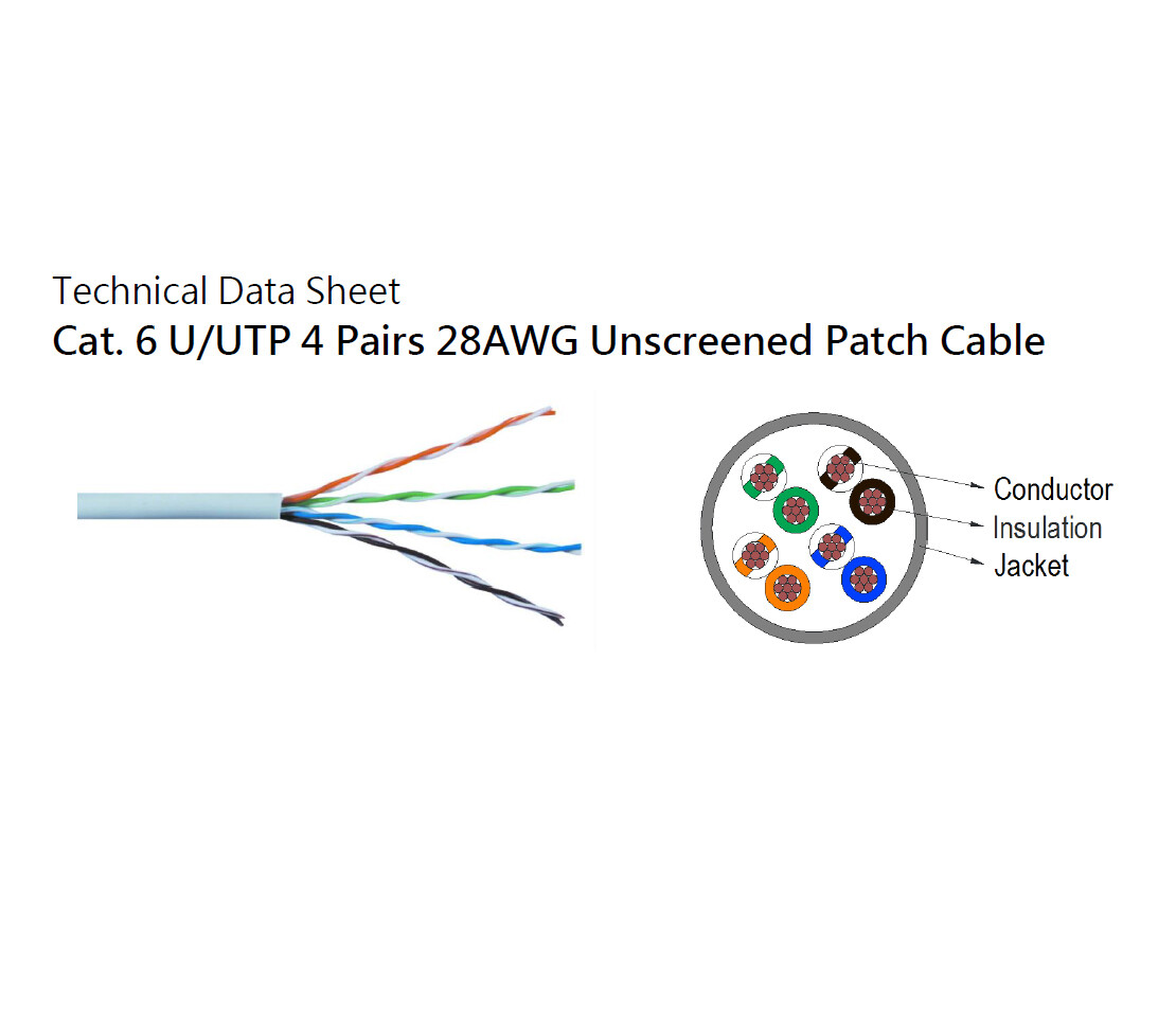 Cat6 UTP CM 28AWG 4 Pair Stranded ETL Certified, UL Listed, Solid Pure Copper