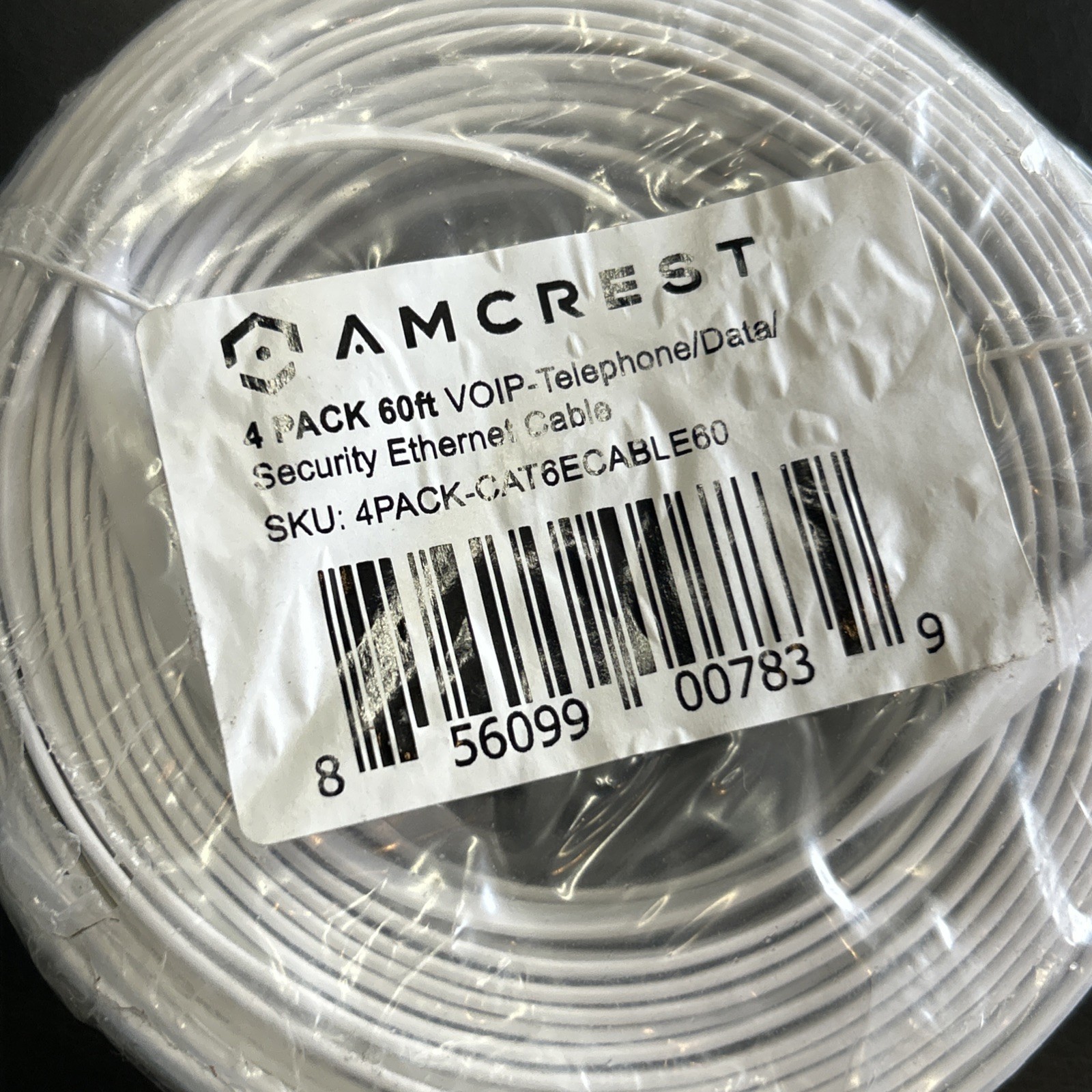 AMCREST 4PK 60Ft CAT6E Cable VOIP-TELEPHONE/DATA/SECURITY ETHERNET Cable.SEALED