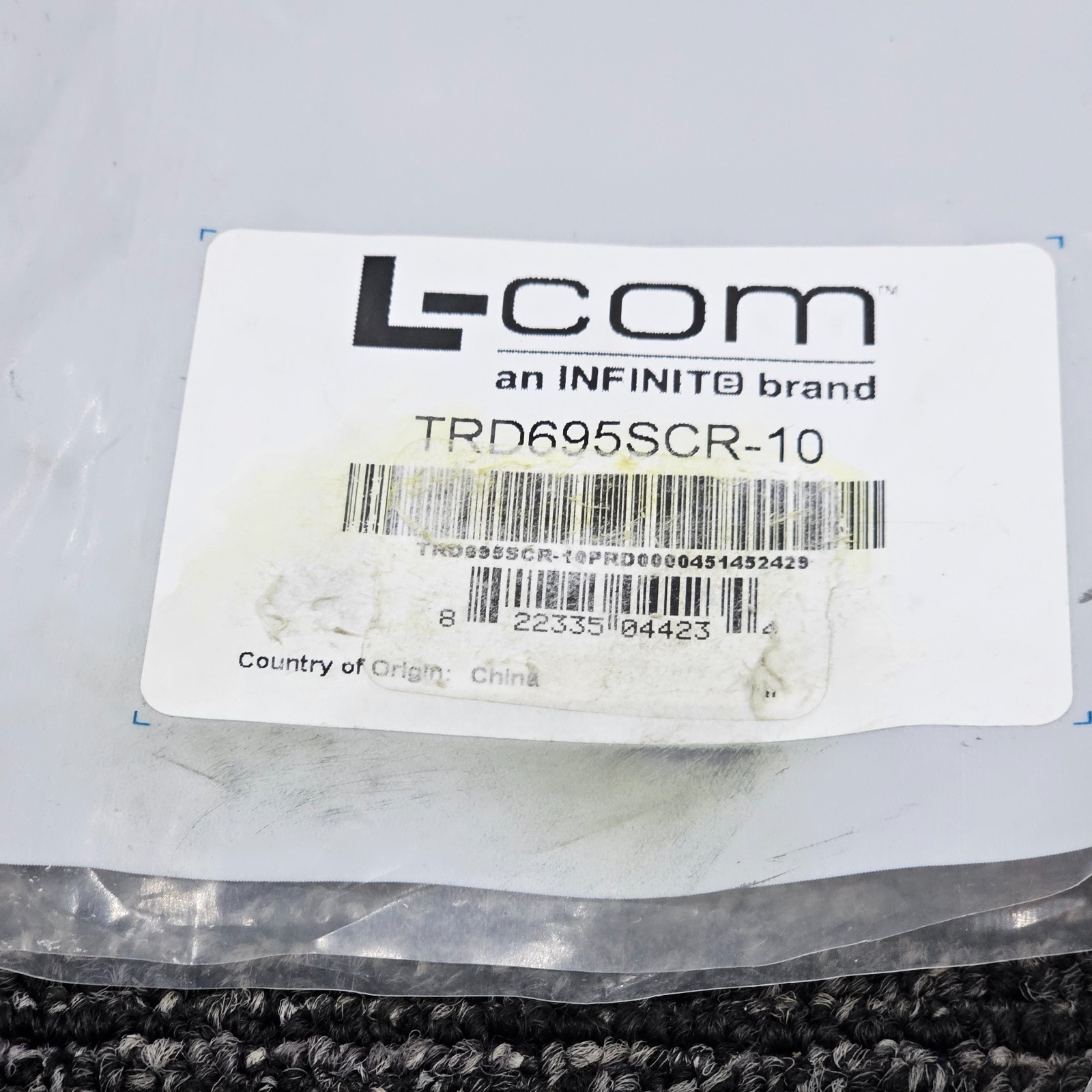 L-COM TRD695SCR-10 10FT Shielded Cat 6 Cable, RJ45 / RJ45 PVC Jacket Gray
