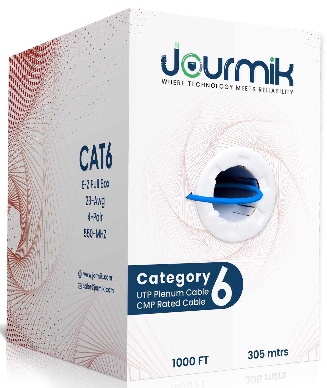 Jourmik Cat6 Plenum 1000FT CCA Bulk Ethernet Cable CMP Rated LAN Wire 10Gbps