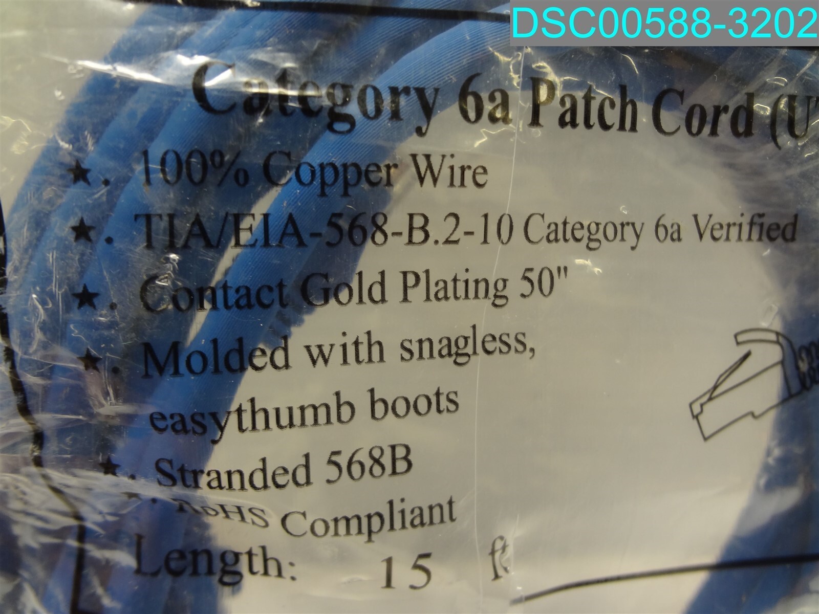 CATEGORY 6A PATCH CORD UTP BLUE 15′ TIA/EIA-568-B.2-10