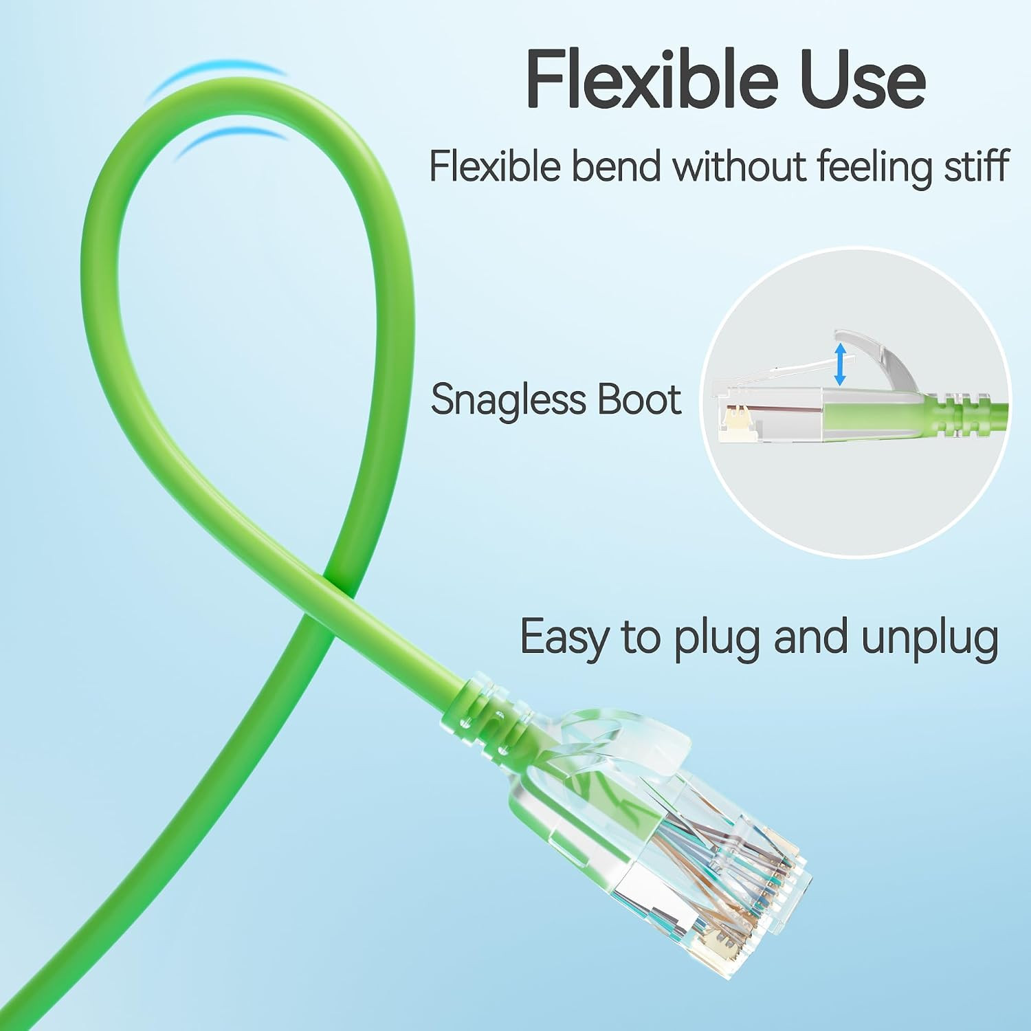 Cat6 Slim Patch Cables 0.5 Feet 10-Pack Blue Cat6a 0.5FT Green