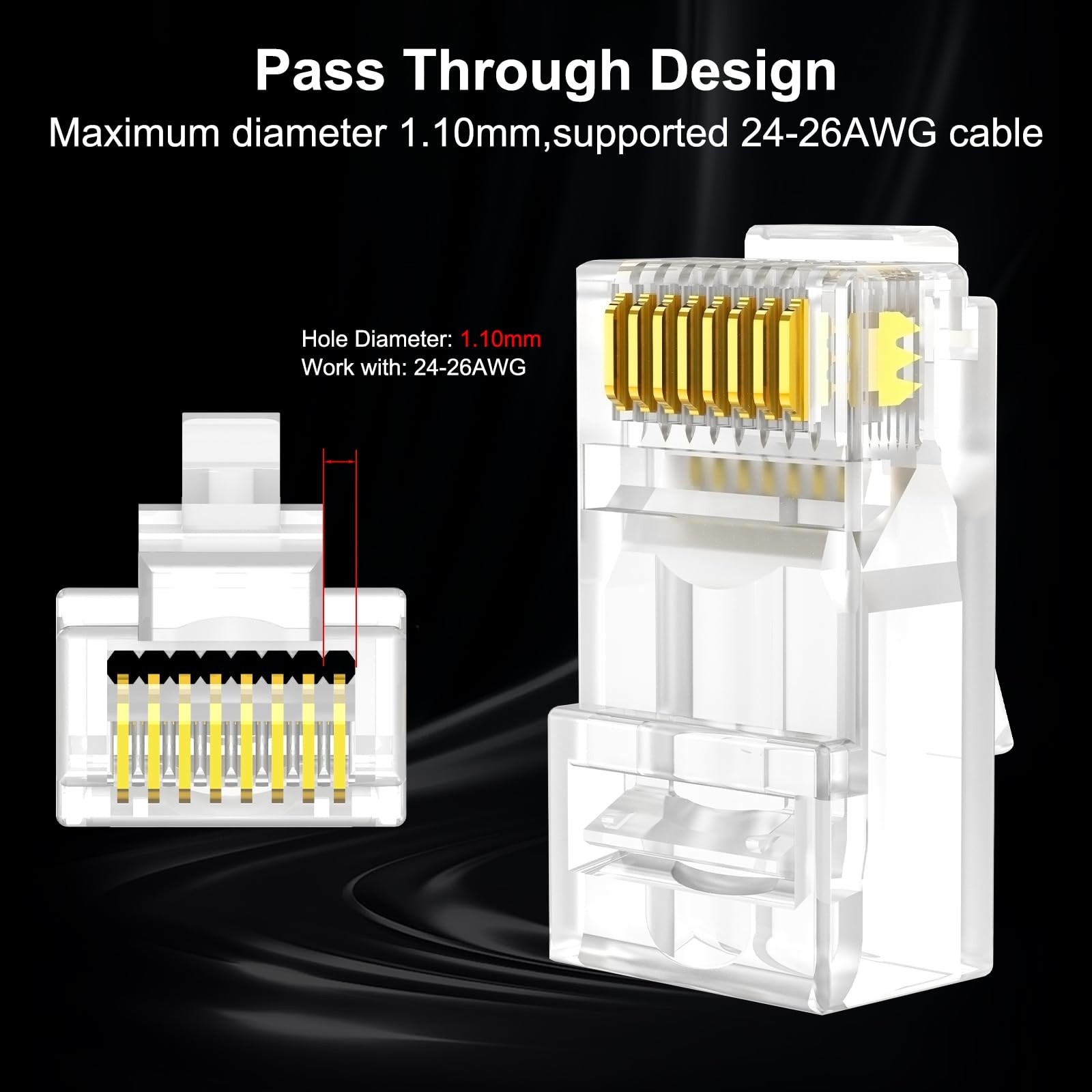 Cat 6 Pass Through RJ45 Connectors 24 to 26 AWG UTP Plug 50 PCS Boots