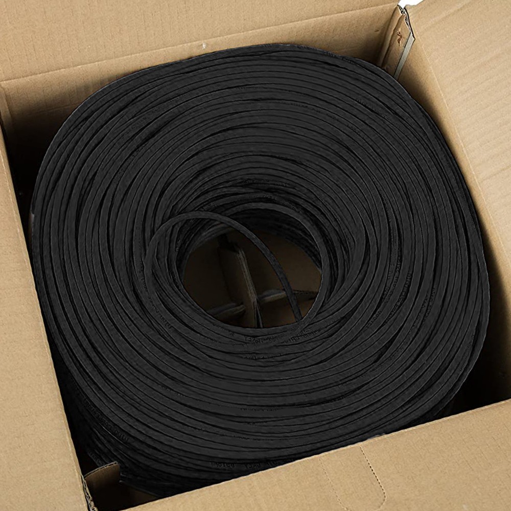 Cat6 Plenum Ethernet Cable 1000ft CMP Solid 23AWG UTP Bulk Pull Box Black
