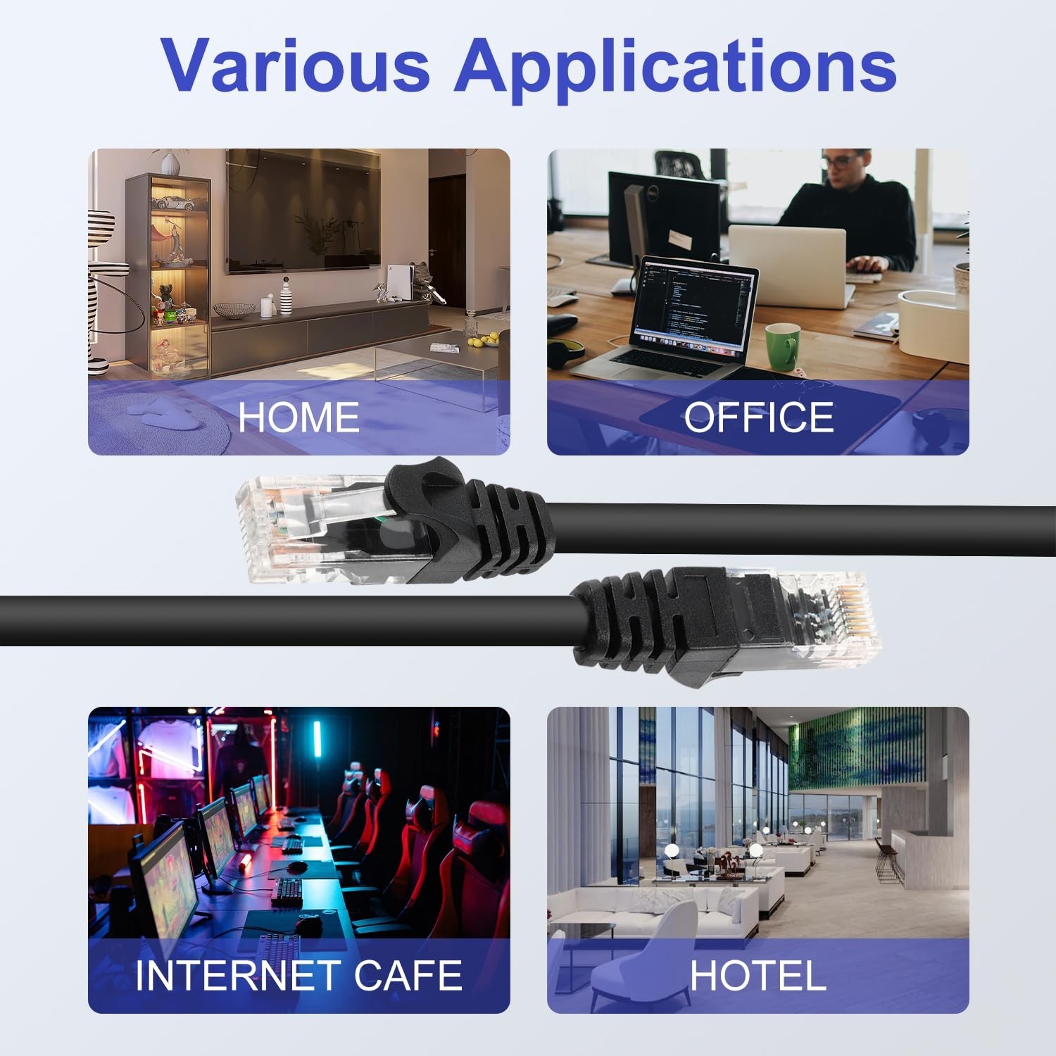 250ft Black Cat6 Ethernet Cable Heavy Duty Internet Cord with 25 Zip Ties
