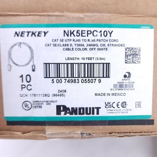 Panduit Netkey NK5EPC10Y Cat5e UTP RJ45 Patch Cable 10ft Off White 10-Pack