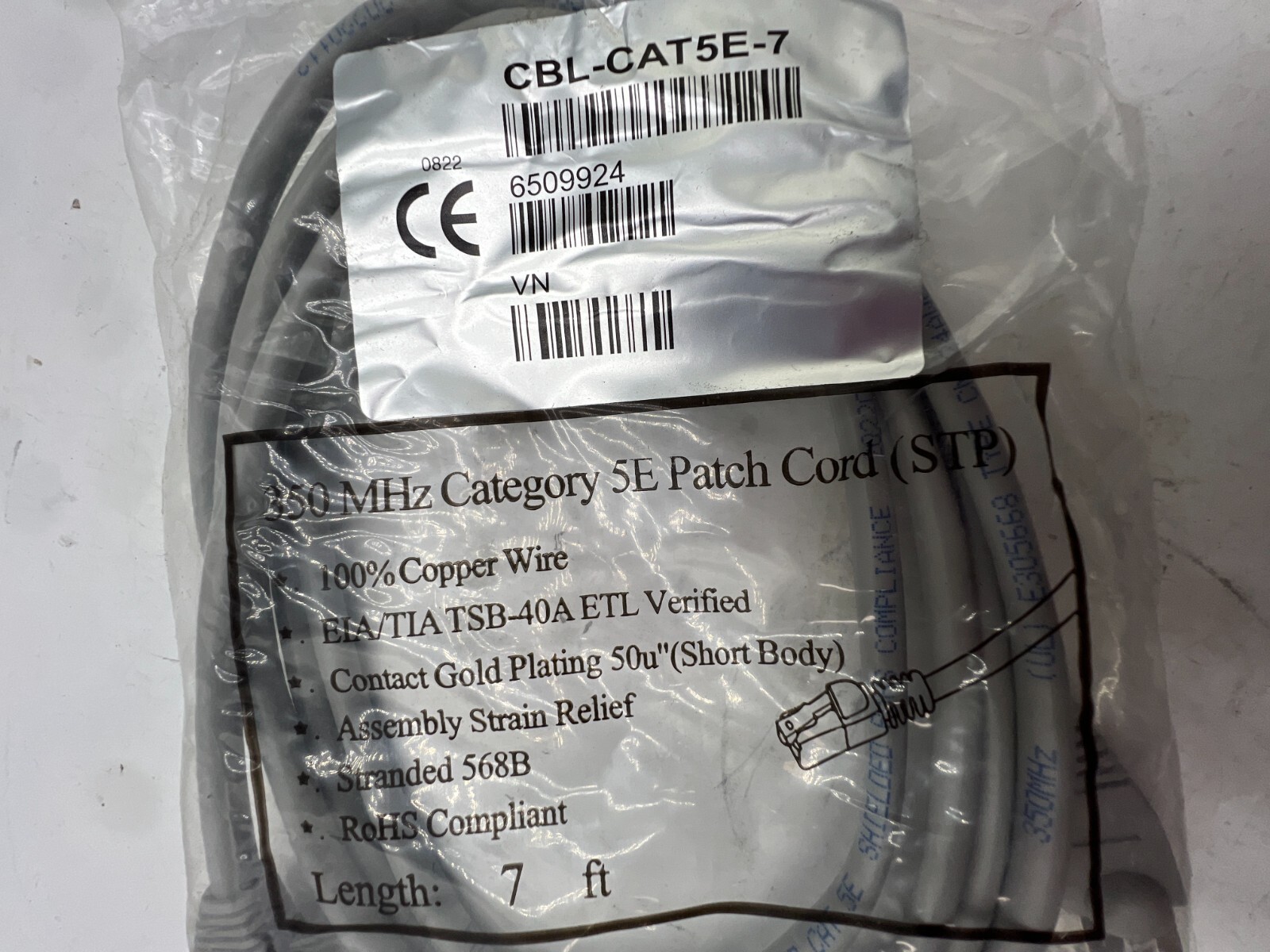 Qty 2 350 Mhz Category 5E Ethernet Patch Cable Cord CBL-CAT5E-7 7ft Copper