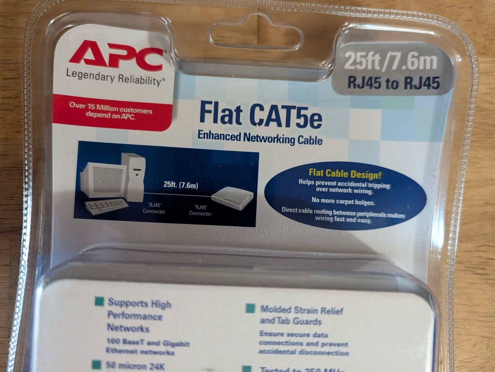 APC 25ft Flat Cat5e Enhanced Networking Cable 350MHz Booted Ethernet Cable 7.6M