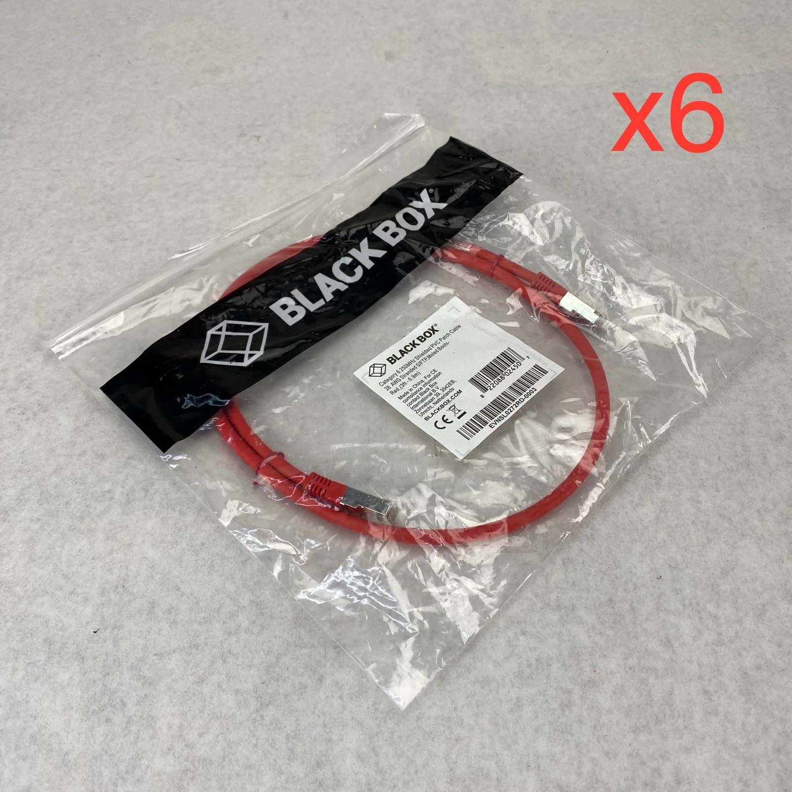 Black Box EVNSL0272RD-0003 CAT6 250MHz Shielded PVP Patch Cable (Lot of 6)