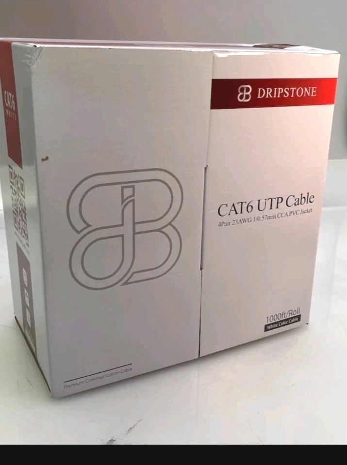 DRIPSTONE CAT6 1000ft 23AWG 550Mhz Solid UTP Ethernet Cable RJ45 CCA Bulk WHITE