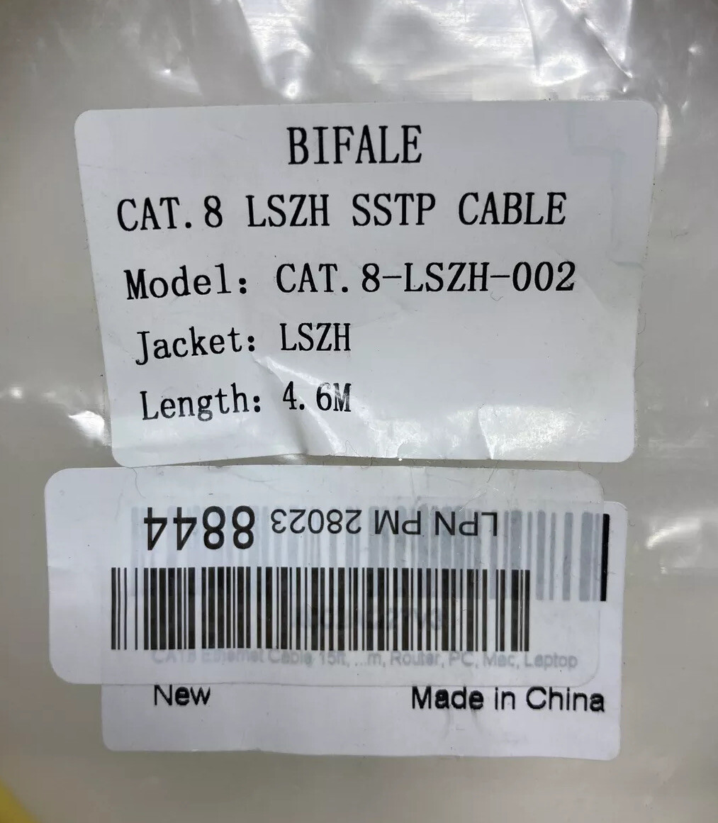 CAT8 Ethernet Cable 4.6M 15ft BIFALE SSTP Cat8 Cable 26AWG, LSZH Jacket, Cat8 L