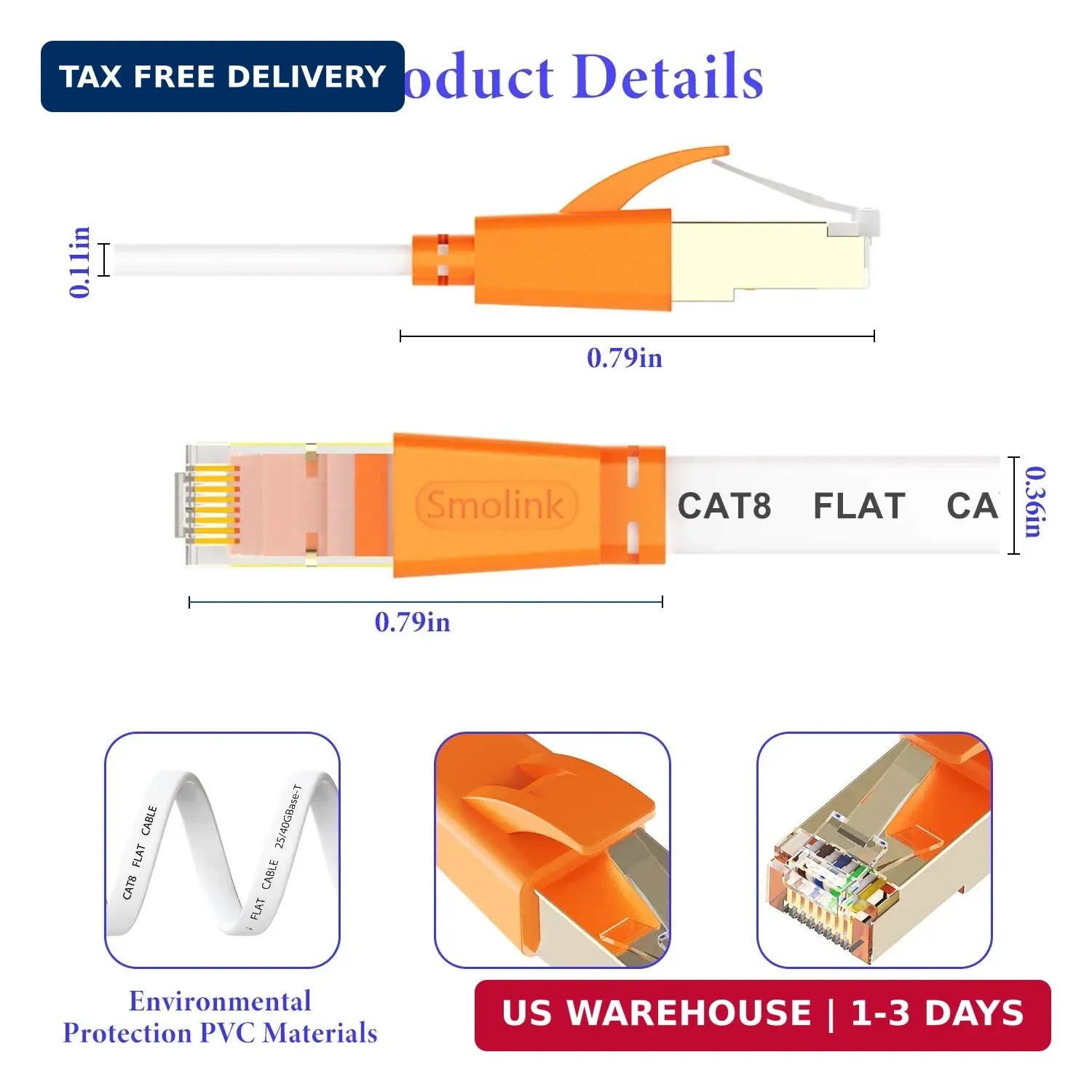 Smolink Ethernet Cable 15 FT, Cat 8 Ethernet Cable 2000Mhz 40Gbps, Internet Cabl