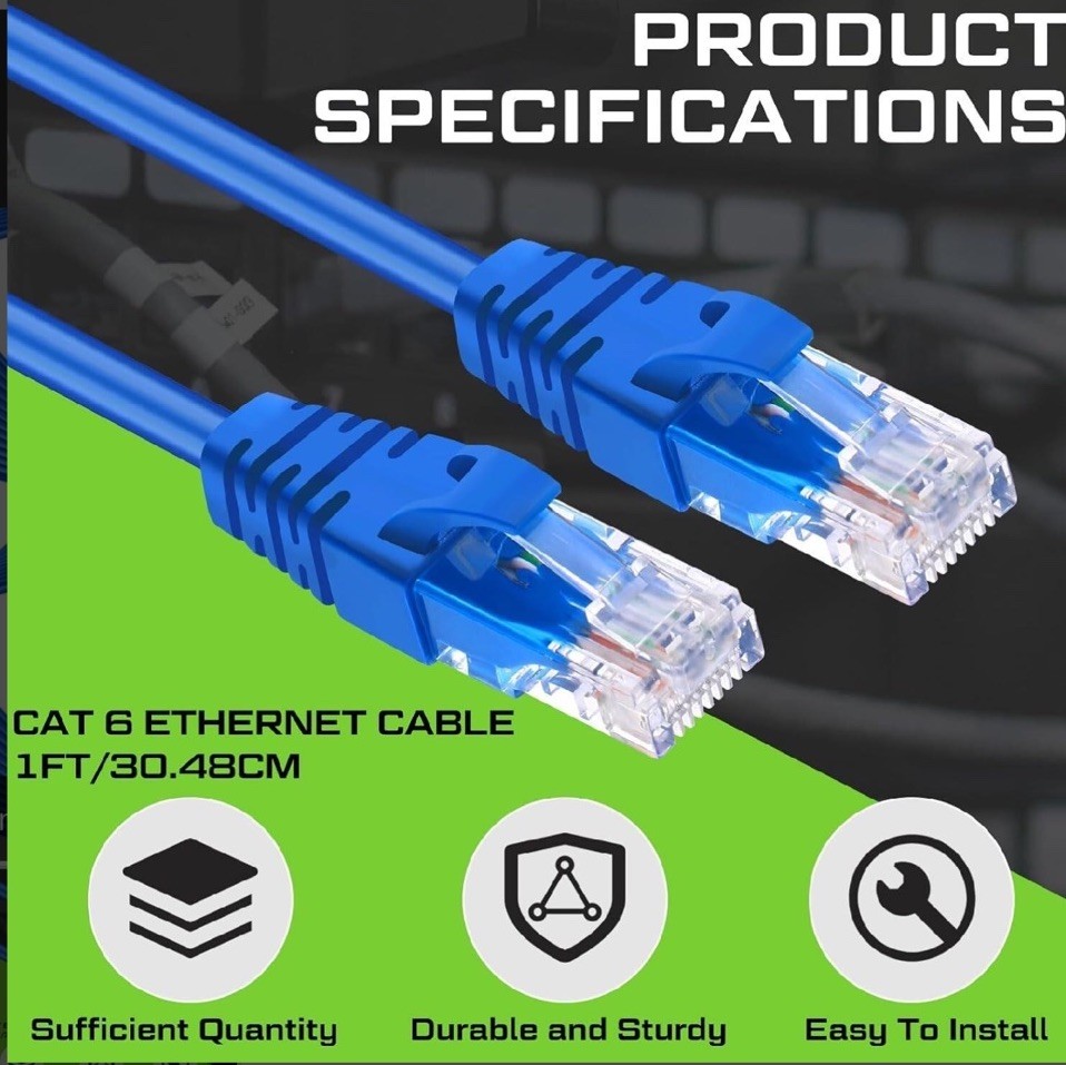 Pickmesh 100 Bulk Pack Cat 6 Ethernet Patch Cables 1ft Blue RJ45 Gigabit Network