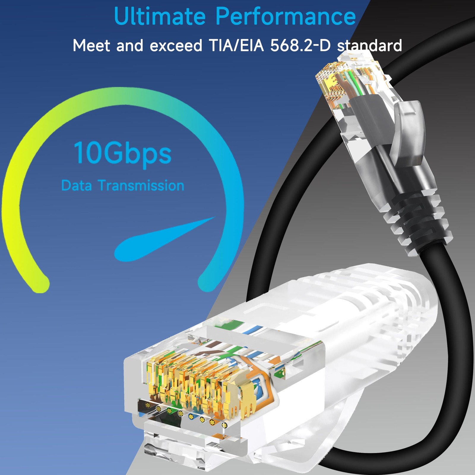 10 PCS Cat6 Ethernet Patch Cable 1 ft Network Patch Cord 10G Black Wire