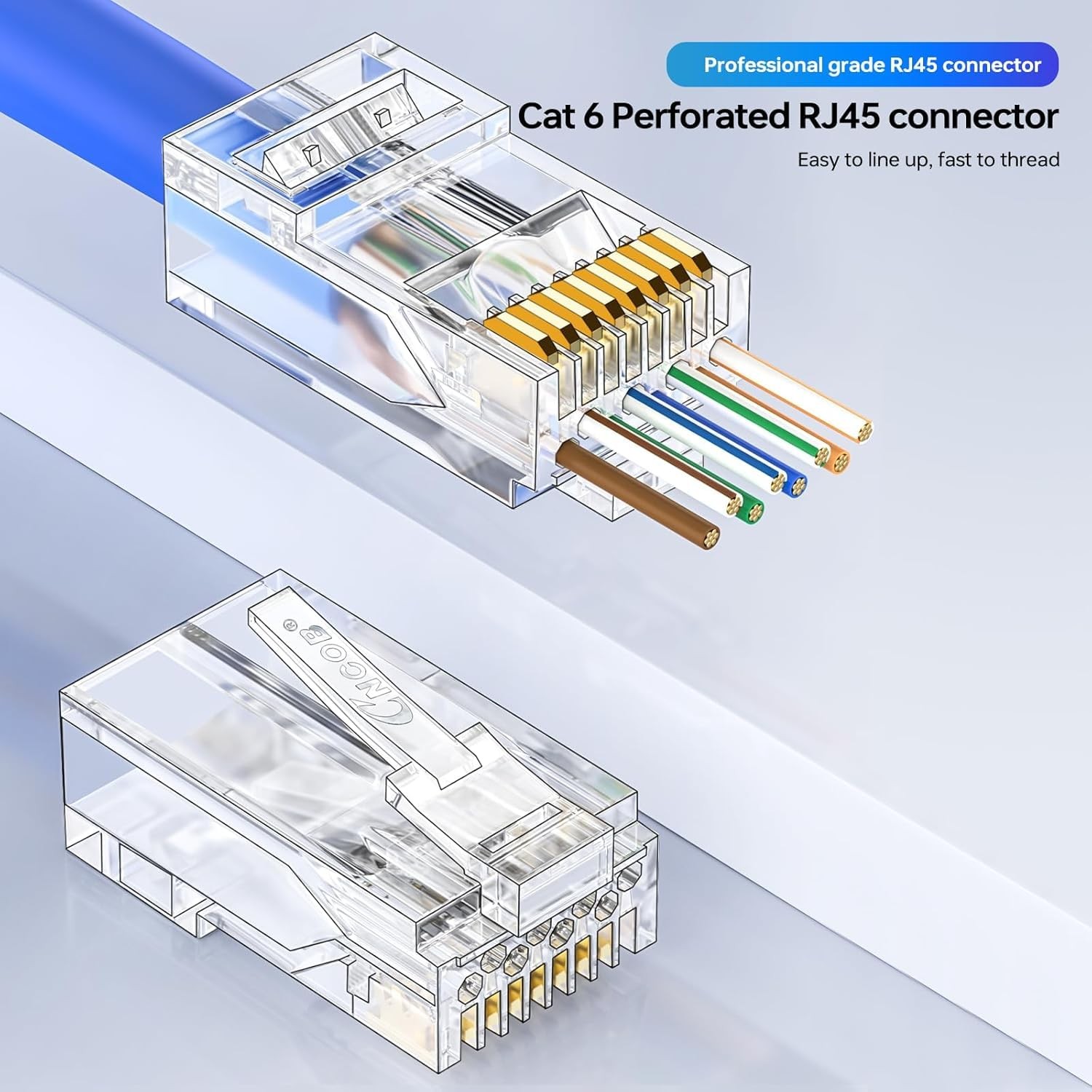 100-Pack RJ45 Pass Through Connector Cat6 UTP Direct Burial Gold Plated Ends