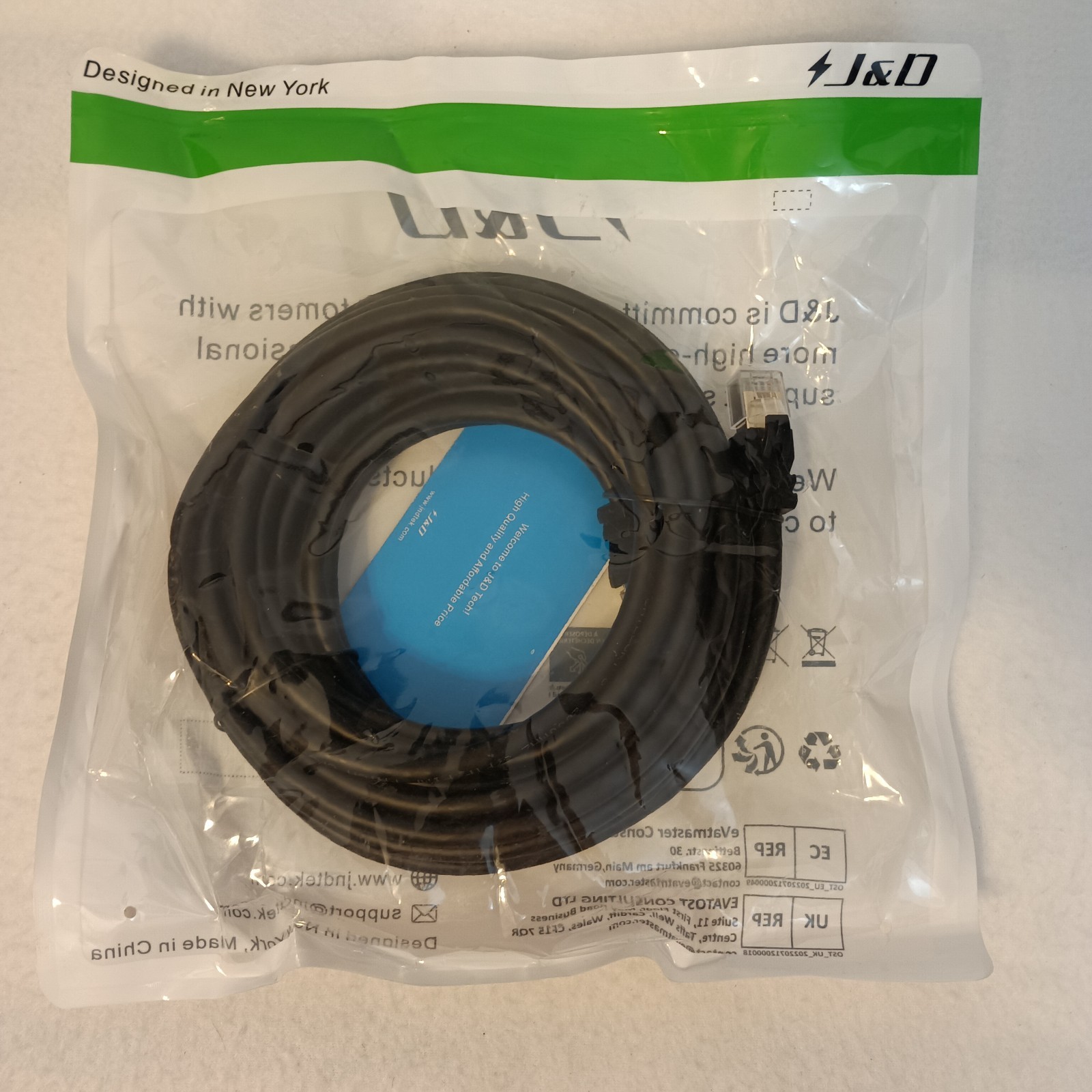 J&D Cat8 Ethernet Cable 25 ft High Speed 40Gbps 2000MHz Shielded RJ45 LAN Black